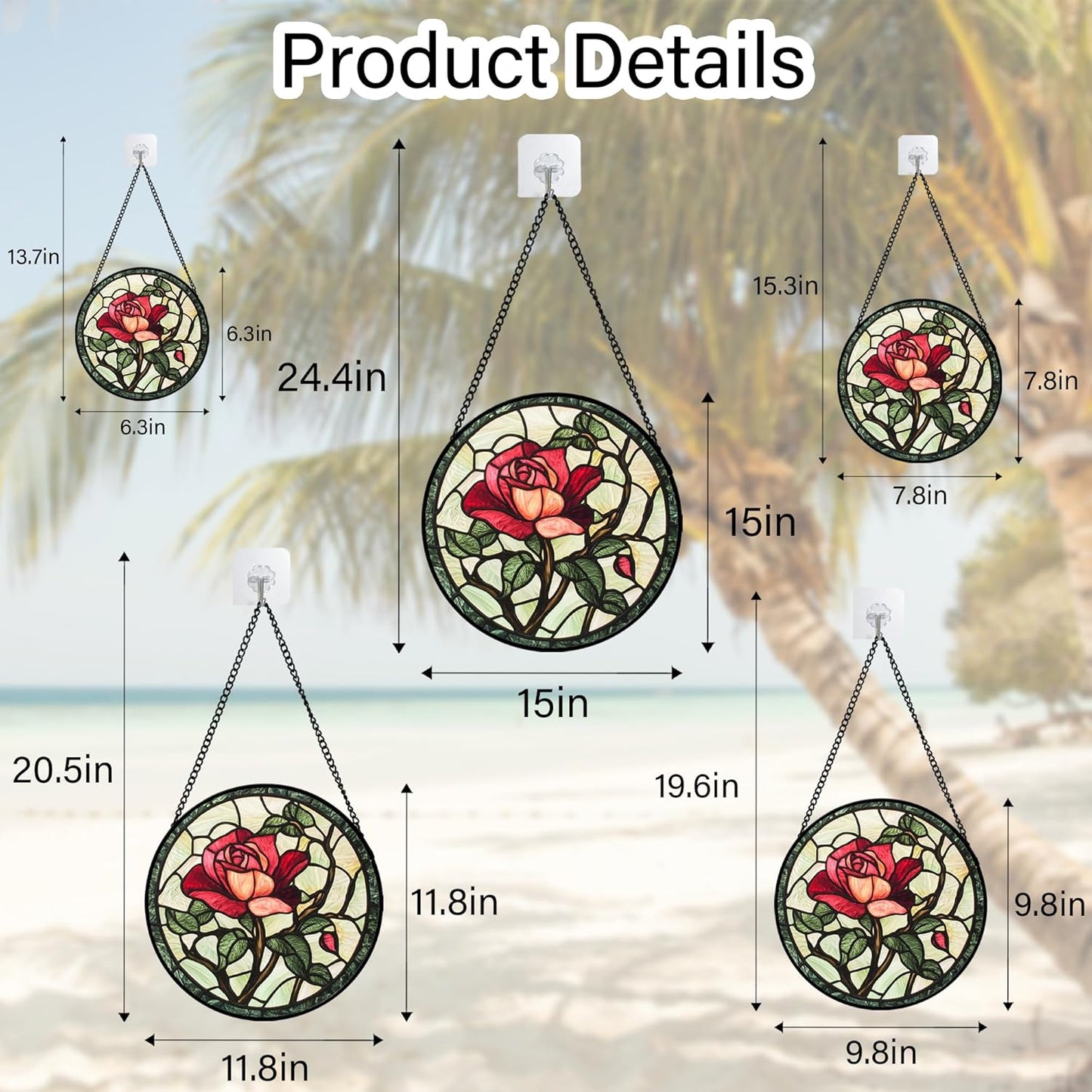 Stained Glass Window Hanging, Red Rose Flowers Sun Catcher for Door Garden Home Decor Suncatcher Christmas Mother's Day Birthday Gifts for Women Lovers Men Wife Girlfriend Mom Nana 11.8 in