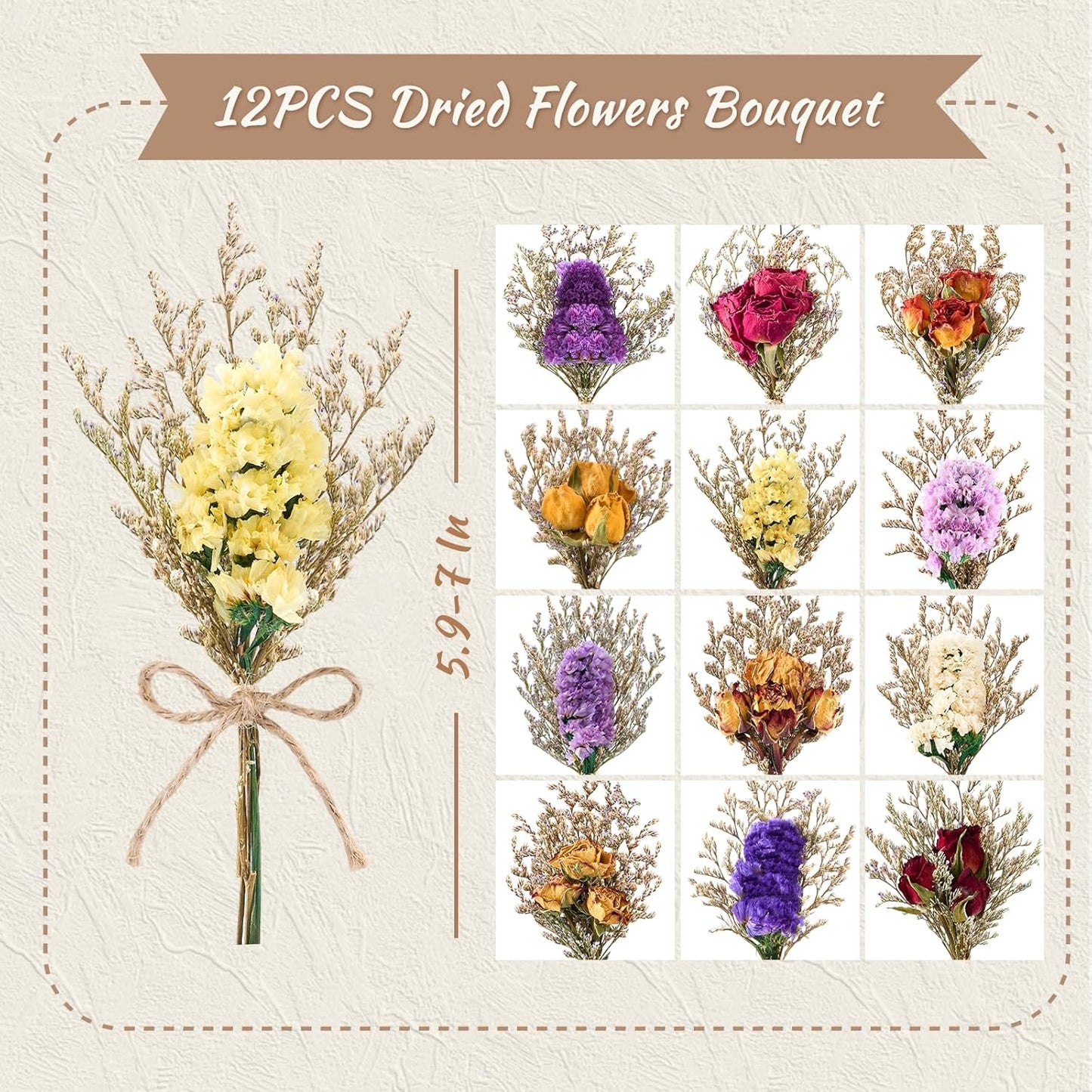 12/24 PCS Charming Dried Flowers Bouquet for Vase Various Dried Wildflowers with Stems Mini Handmade Wildflowers Natural Real Flowers Bulk Flowers Craft (Forget Me Not, 12 PCS)