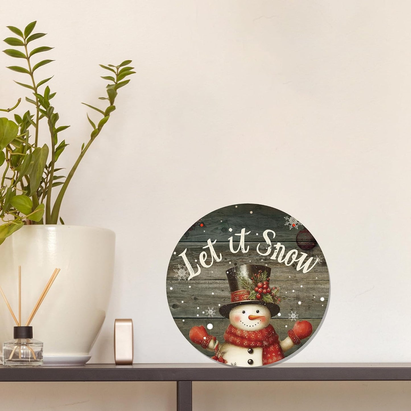 CGBHW Winter Wooden Sign, Vintage Snowy Snowman Hanging Sign Wall Decor for Room Home, Rustic Winter Snowflakes Christmas Holiday Let it Snow Door Decor 12 x 6 Inch