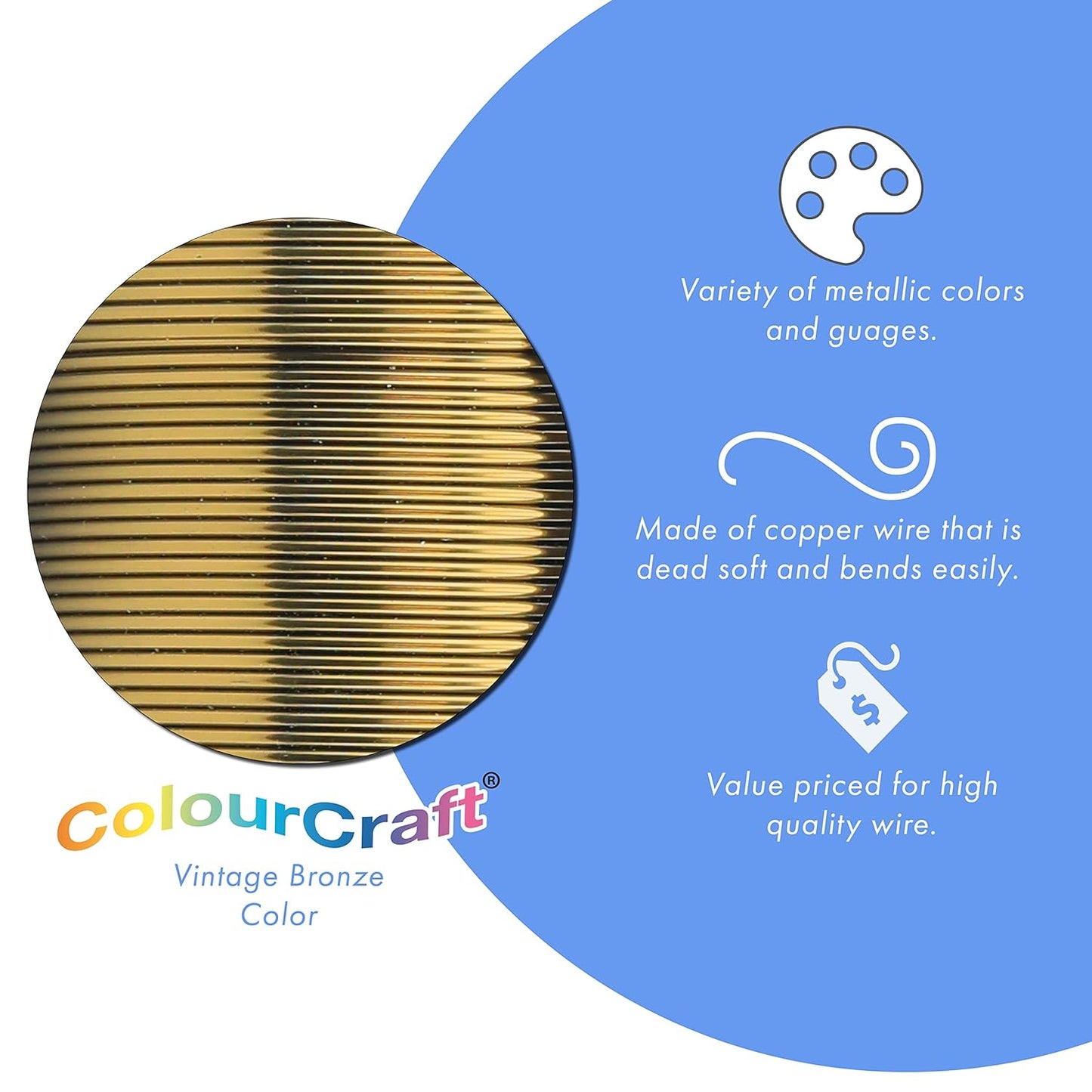 Beadalon ColourCraft Wire, 20 Gauge, Vintage Bronze Color, 15 yd Spool