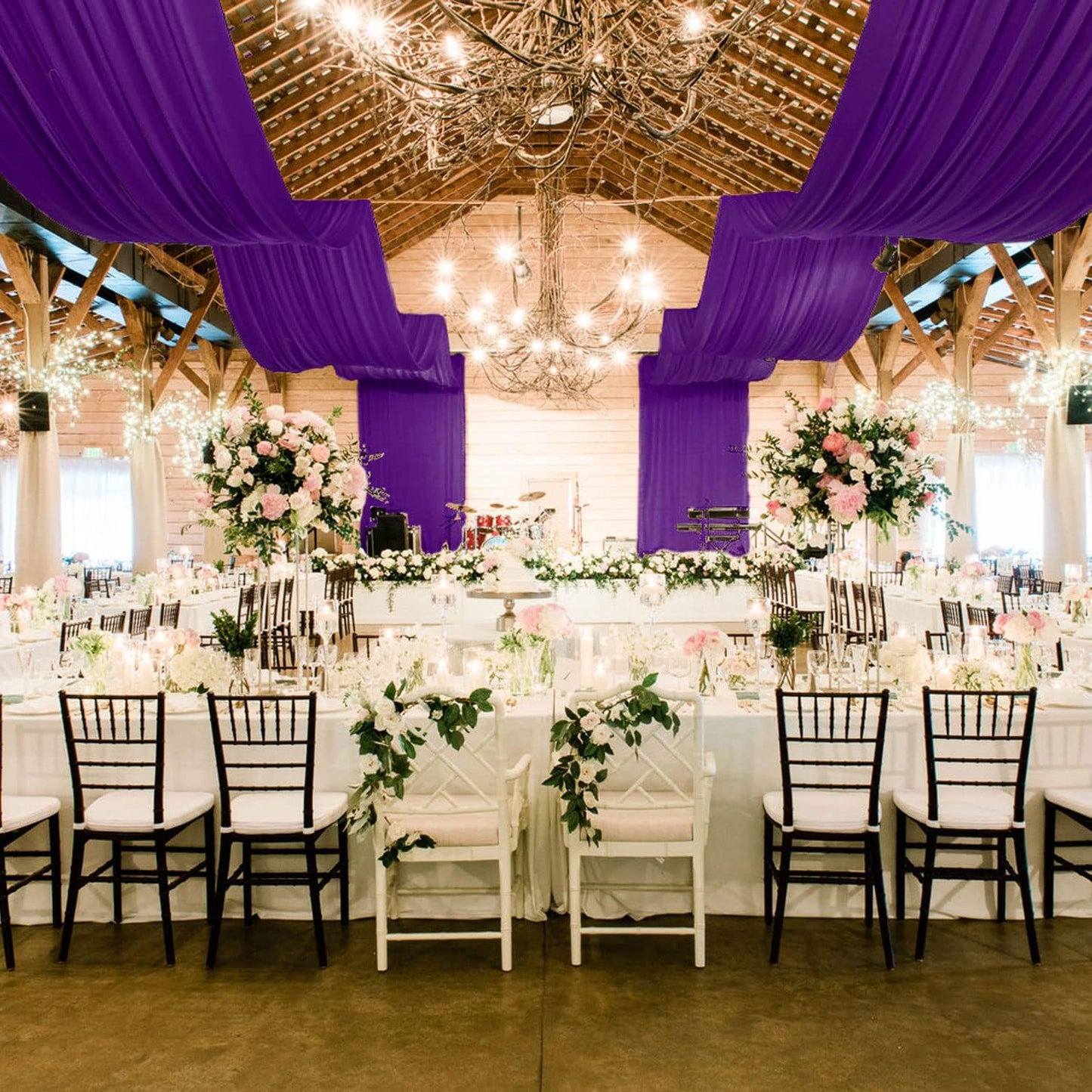 MODFUNS Purple Ceiling Drapes for Weddings Arch Drapery Fabric 6 Panels 5x30ft Chiffon Sheer Fabric Draping Tulle Wedding Curtain Drapes Ceiling Panels for Holiday Birthday Ceiling Supplies