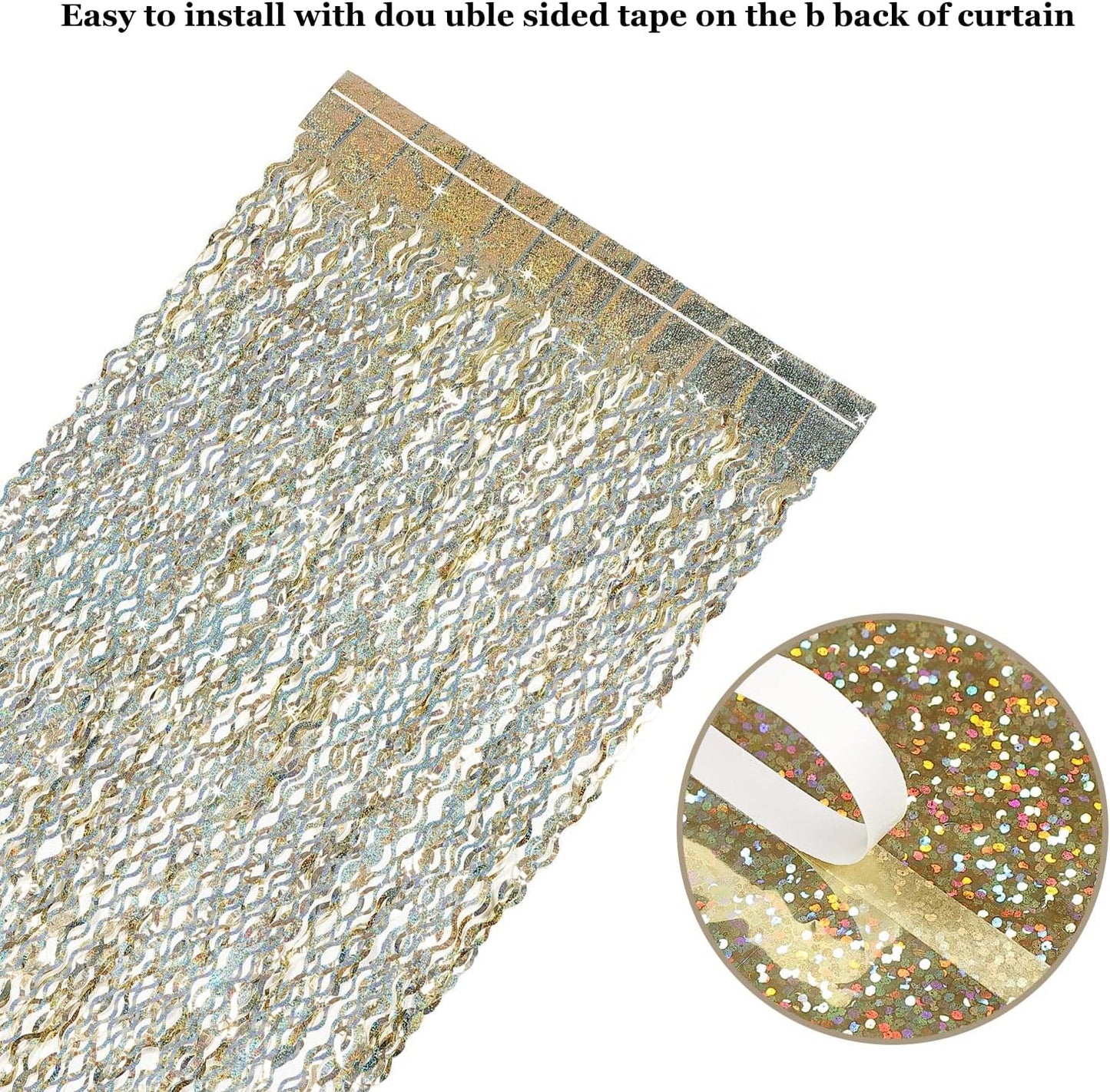 Champagne Gold Foil Fringe Backdrop - CYLMFC 3 Pack 3.3 ft x 6.6 ft Sparkle Tinsel Foil Fringe Backdrop Curtains for Birthday Anniversary Retirement Party Decorations