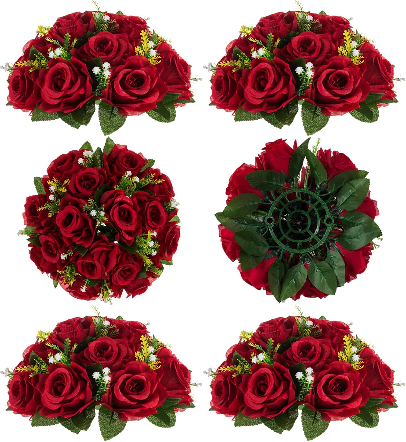 BLOSMON Flower Balls Wedding Rose Centerpieces: 6 Pcs Crimson Fake Flowers Kissing Balls Decor Artificial Floral Arrangements Flower Bouquet of Roses Home Party Table DIY Decorations