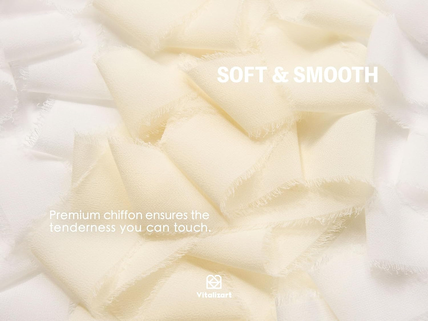 Vitalizart White Handmade Chiffon Silk Ribbon Fringe 1.5" x 21 Yd Frayed Edges Ribbons for Wedding Invitations Bridal Bouquets Gifts Wrapping Crafts Holiday Party Decorations