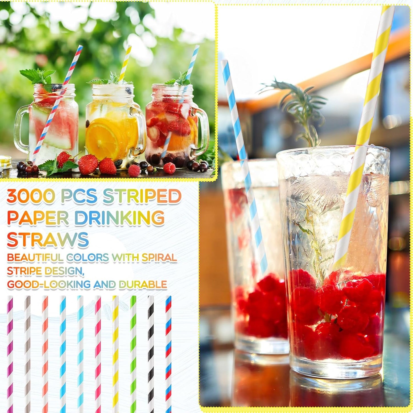 Eaasty 5000 Pcs Colored Paper Straws Bulk Disposable Striped Drinking Paper Straws for Summer Juice, Shakes, Cocktail,7.87 Inches, 0.24'' Diameter