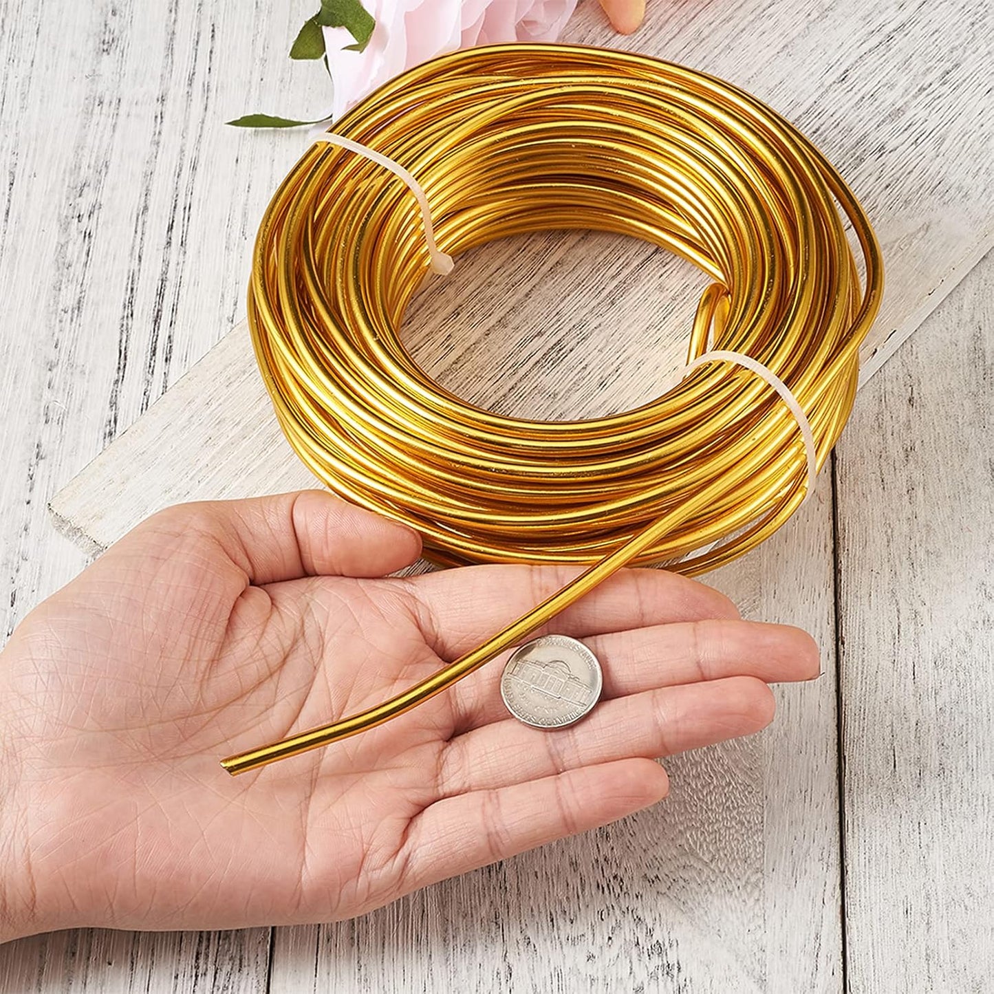 Fashewelry 52 Feet 4mm Gold Aluminum Wire Bendable Metal Craft Wire for Beading Sculpting Jewelry Making