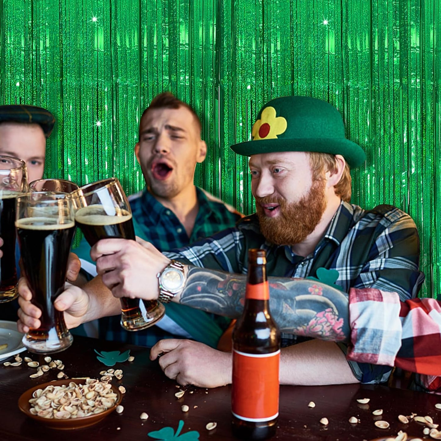 Tinsel Curtain Backdrop Green Birthday Party Decorations 5 Packs Glitter Foil Fringe Curtain Decor Streamers Photo Booth for Christmas Wedding Halloween Graduation