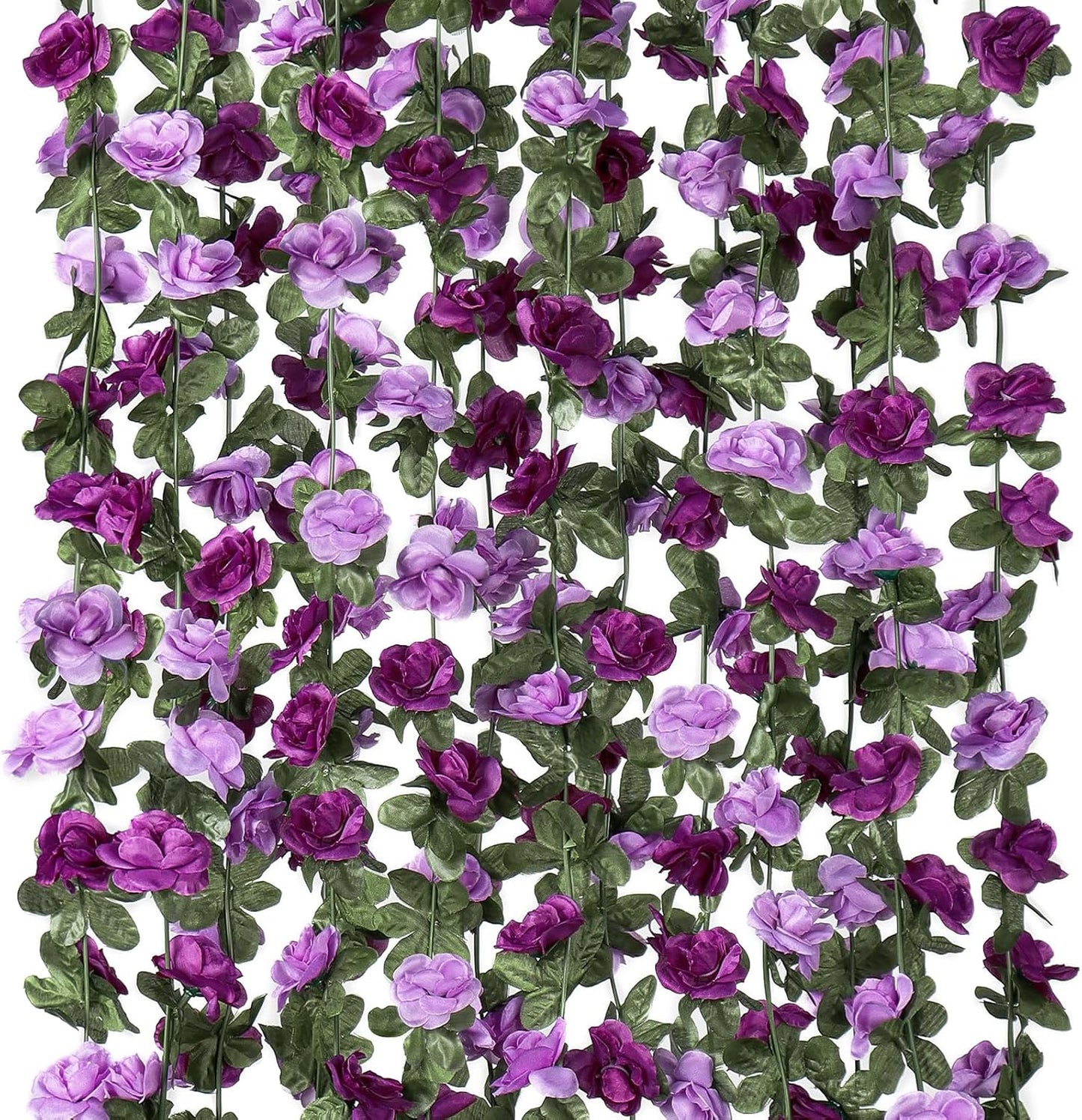 KHOYIME 18 Pack 144 FT Artificial Flower Garland, Fake Purple Roses Vines Silk Flowers Faux Plastic Outdoor Hanging Floral Ivy Garland Decoration for Wedding Arch Bedroom Home Wall Backdrop Room Decor