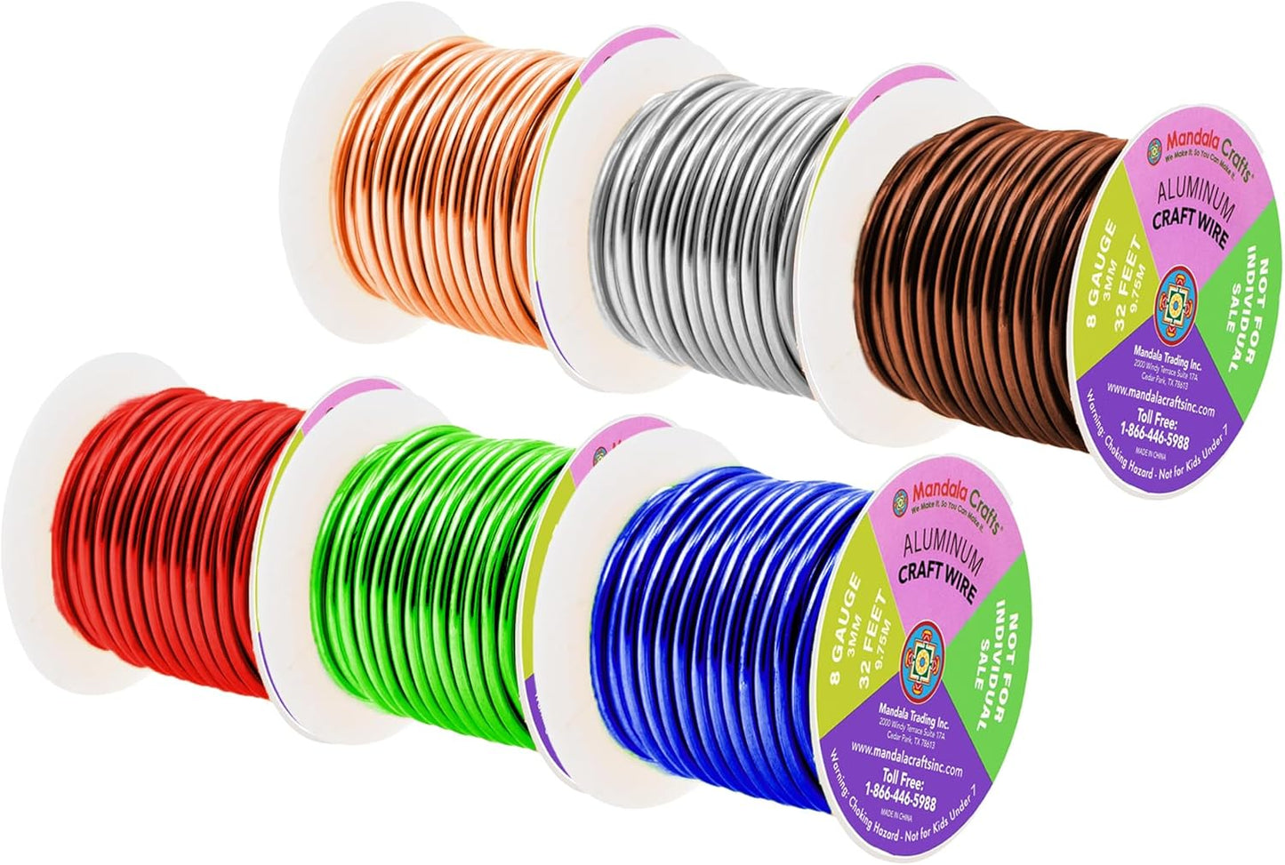 Mandala Crafts 8 Gauge Anodized Aluminum Craft Wire for Jewelry Making - 120 FT Colored Flexible Silver Copper True Blue Brown Red Kelly Green Wire - Bendable for Bonsai Armature Crafting Sculpting