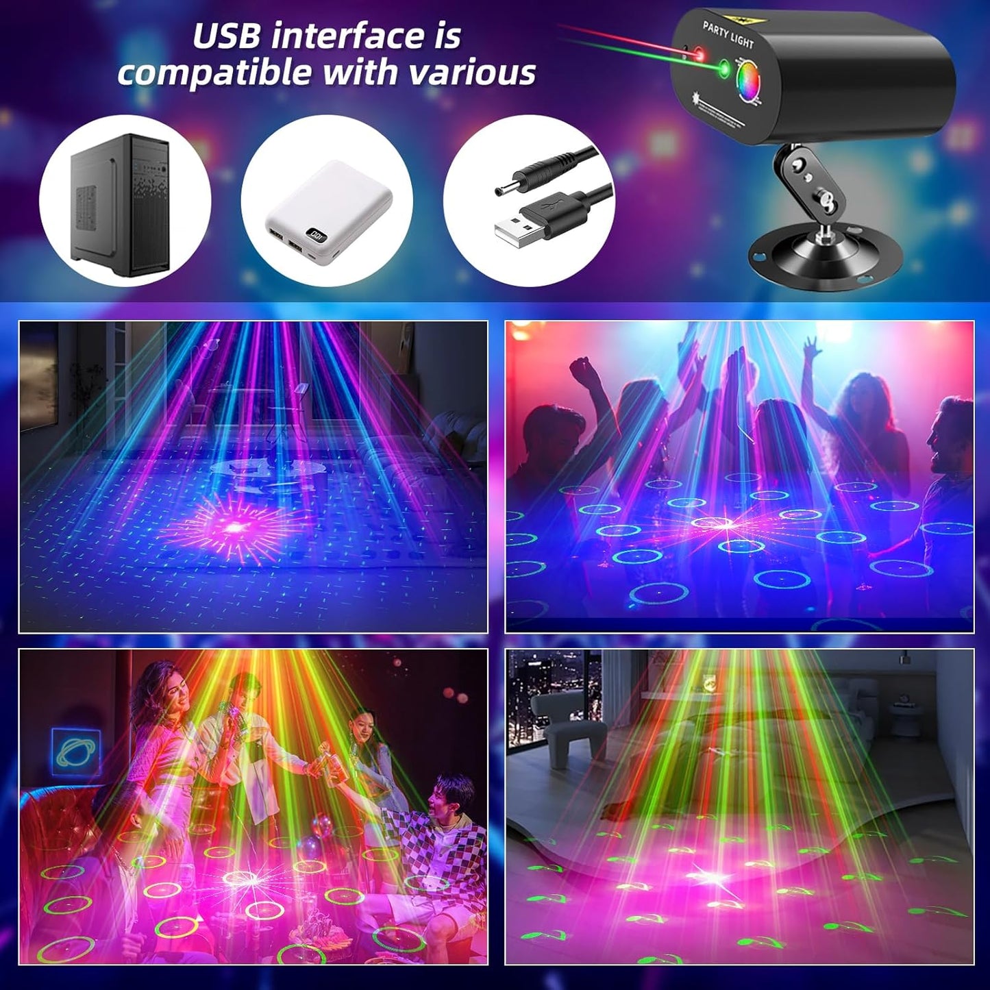DJ Disco Ball Party Lights with Sound-Activated Remote, Durable ABS RGB LED Strobe Stage Lighting, Light Projector for Xmas/Rave/Club/Bar/Home Room Decoration, Gift for Birthday and Fetivals