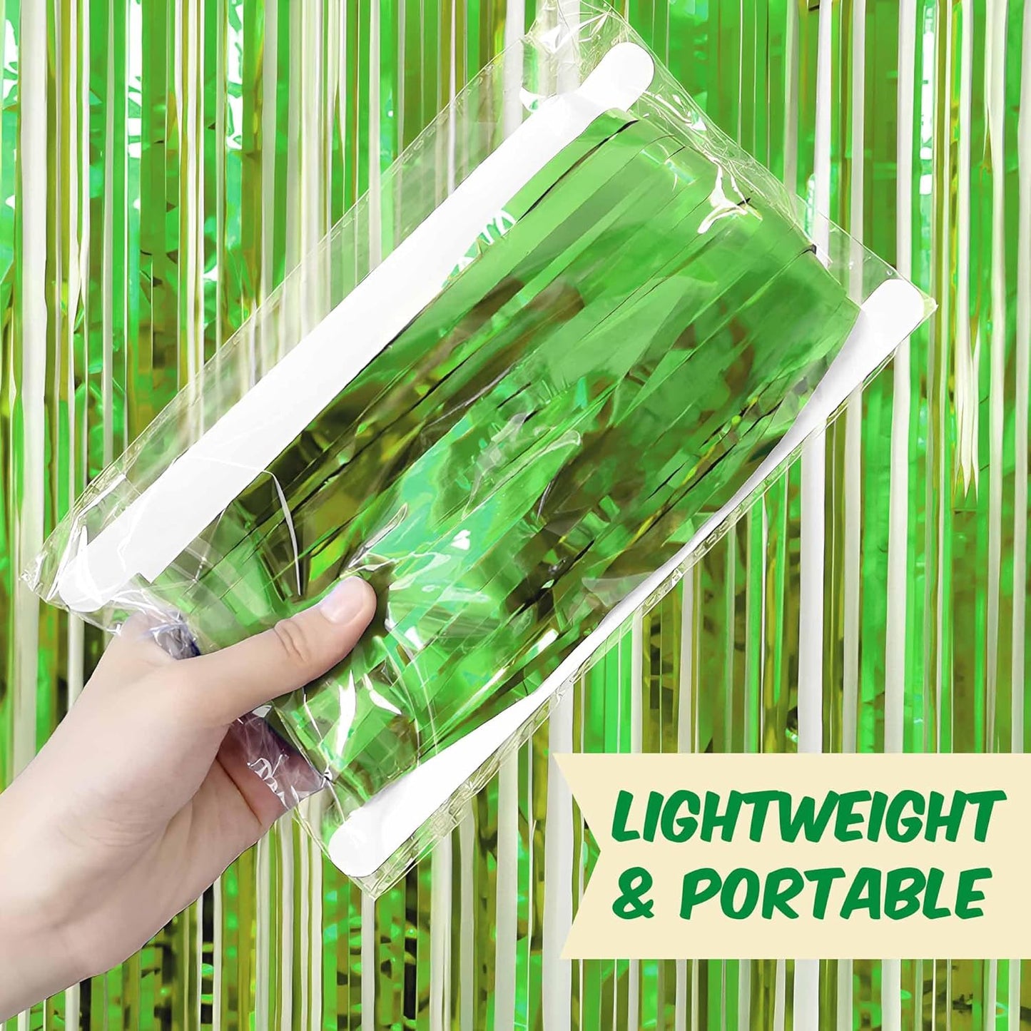 3 Pack Light Green Foil Fringe Curtains Backdrop, 3.28 x 9.8 Ft Metallic Streamers Tinsel Curtains Background for Photo Booth, Birthday, Halloween, Christmas, Thanksgiving, New Year Party Decorations