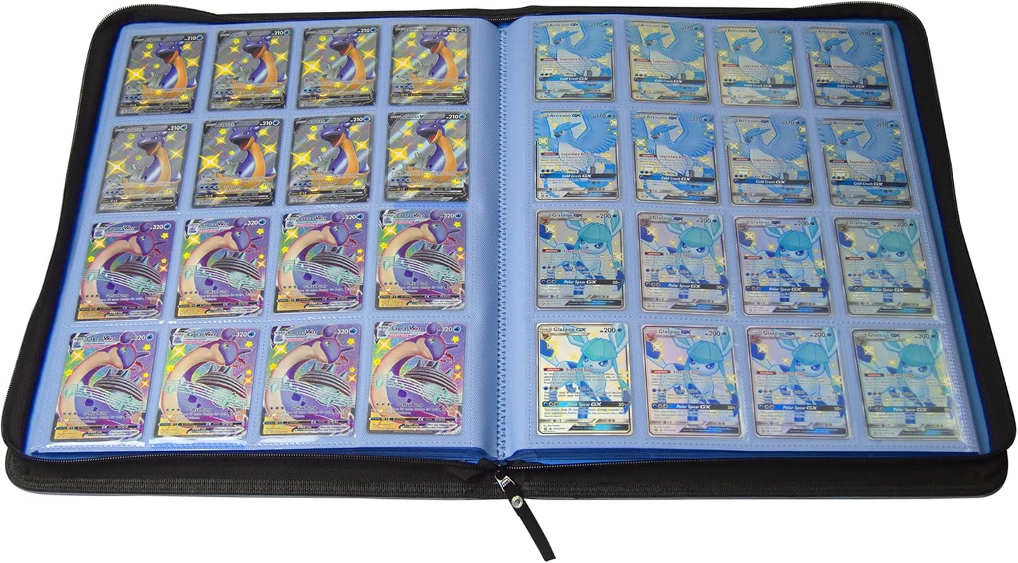 TopDeck 1000 Card Binder - TCG Portfolio - 16 Pocket Card Binder - Ringless Binder Compatible with Pokemon Cards, Yu-Gi-Oh, Magic the Gathering, and More - Side Load Sleeves - Cards Album (Blue)