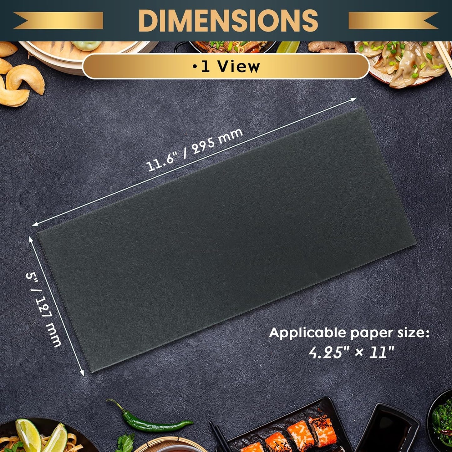 12 Pack 1 View Menu Holder Menu Covers 4.25" x 11" | Black Leather Menu Sleeves Book Style for Restaurant Coffee Bars Wine List
