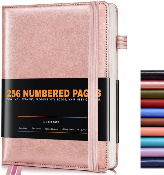 Lined Journal Notebook for Women Men, 256 Numbered Pages Hardcover Leather Journals for Writing, A5 Journaling Notebooks, College Ruled Journal for Business Work School 5.75" x 8.38" Champagne