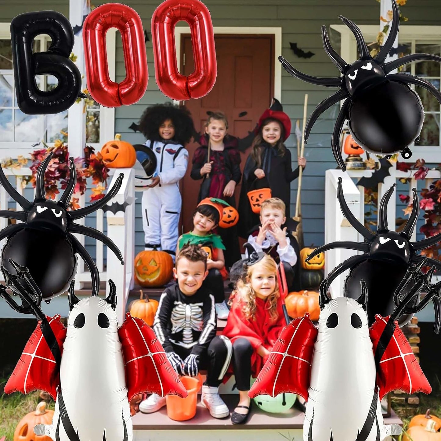 Halloween Balloons Decorations, Red Boo Letter, Devil, Spider Foil Balloon for Halloween Party Decorations (Red)