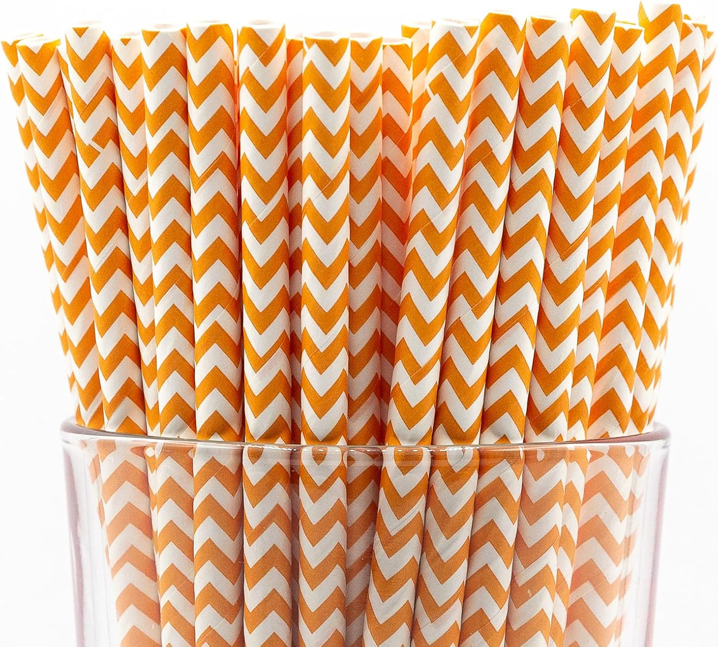 Pack of 900 Orange Chevron Biodegradable 4-Ply Paper Drinking Straws (Compostable, Non-toxic, BPA-free)
