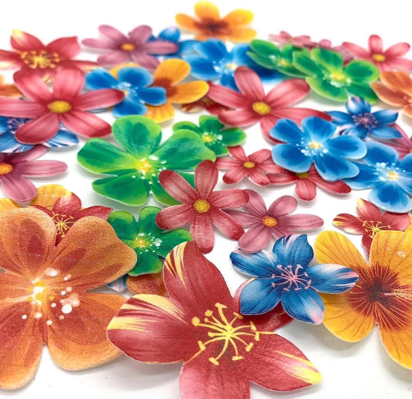 75Pcs Wafer Flowers Cupcake Toppers Wedding Cake Party Food Decoration Mixed Size & Colour