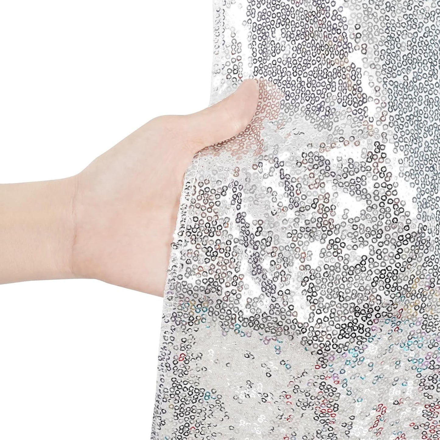 Poise3EHome 5Ft x 7Ft Silver Sequin Backdrop, Glitter Thick Satin Sequin Background Drapes, Sparkly Photography Curtain, Sequence Xmas Thanksgiving Backdrop for Wedding Party Holiday Festival Decor