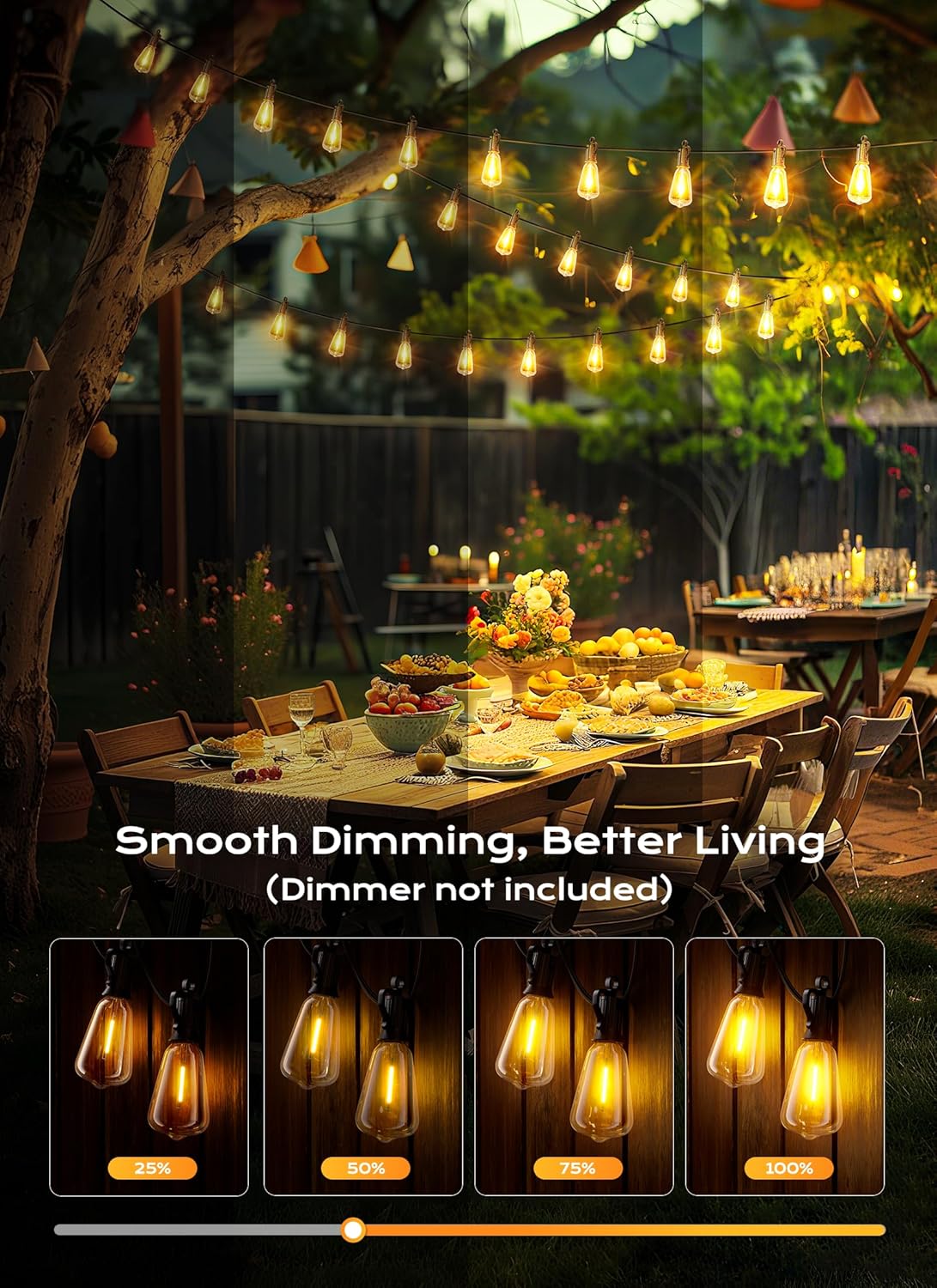 Outdoor-String-Lights-Patio-Lights, 100FT ST38 Shatterproof Dimmable Waterproof Connectable LED Christmas Lights, Hanging Outside Light for Backyard, Porch, Deck, Balcony, Garden, Home Decor