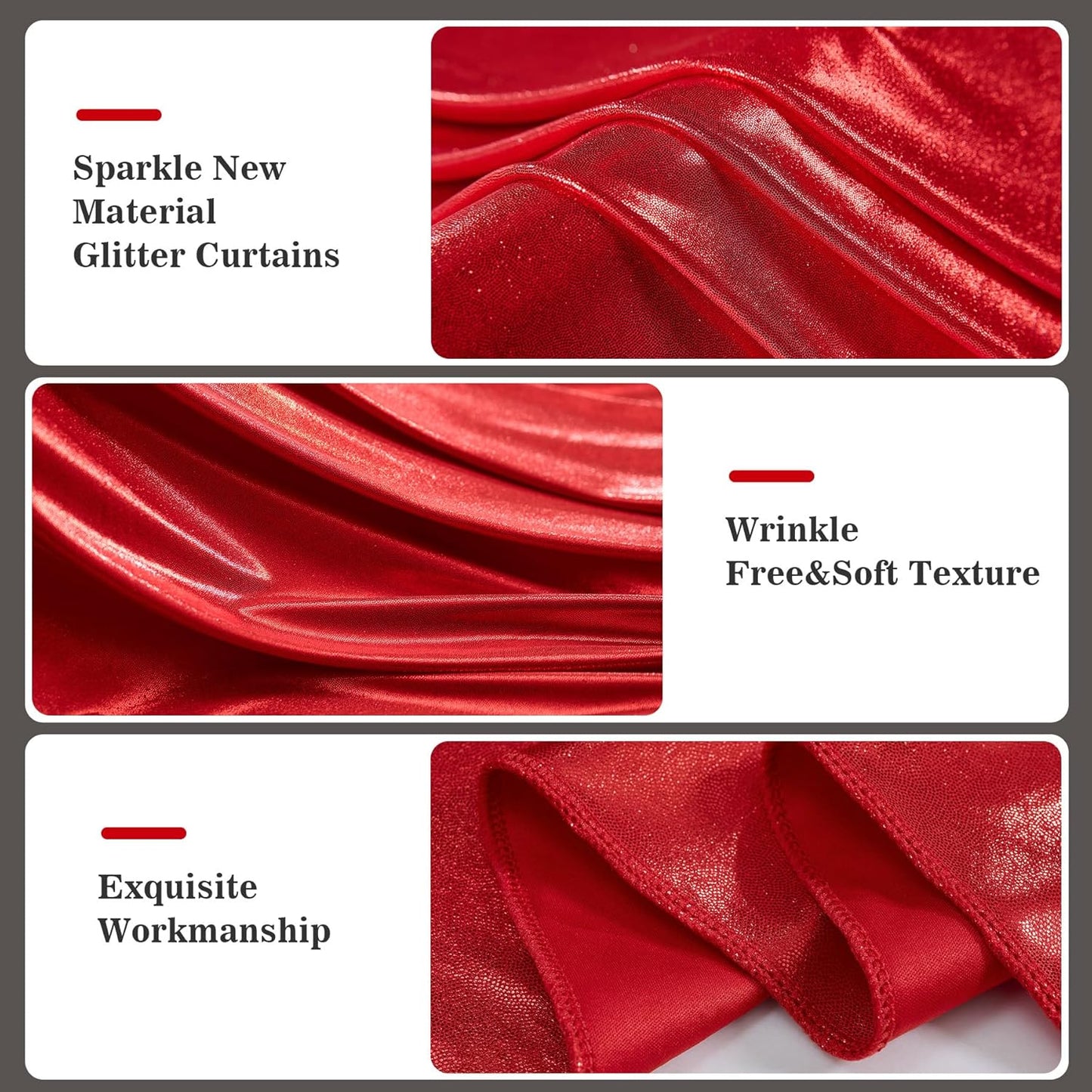 10x10ft Thick Red Glitter Backdrop Curtain Panels for Parties, Wrinkle Free Sequin Sparking Photo Backdrop Drapes, 2 Panels 5x10ft Shimmer Back Drop Cloth for Wedding Birthday Photography