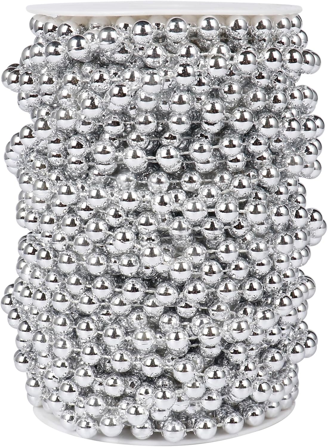 [66 Feet] Silver Pearl Beads Garland, 8MM 22 Yards Silver Faux Pearl Beads String Roll Bulk for DIY Craft Christmas Tree Wedding Party Decoration