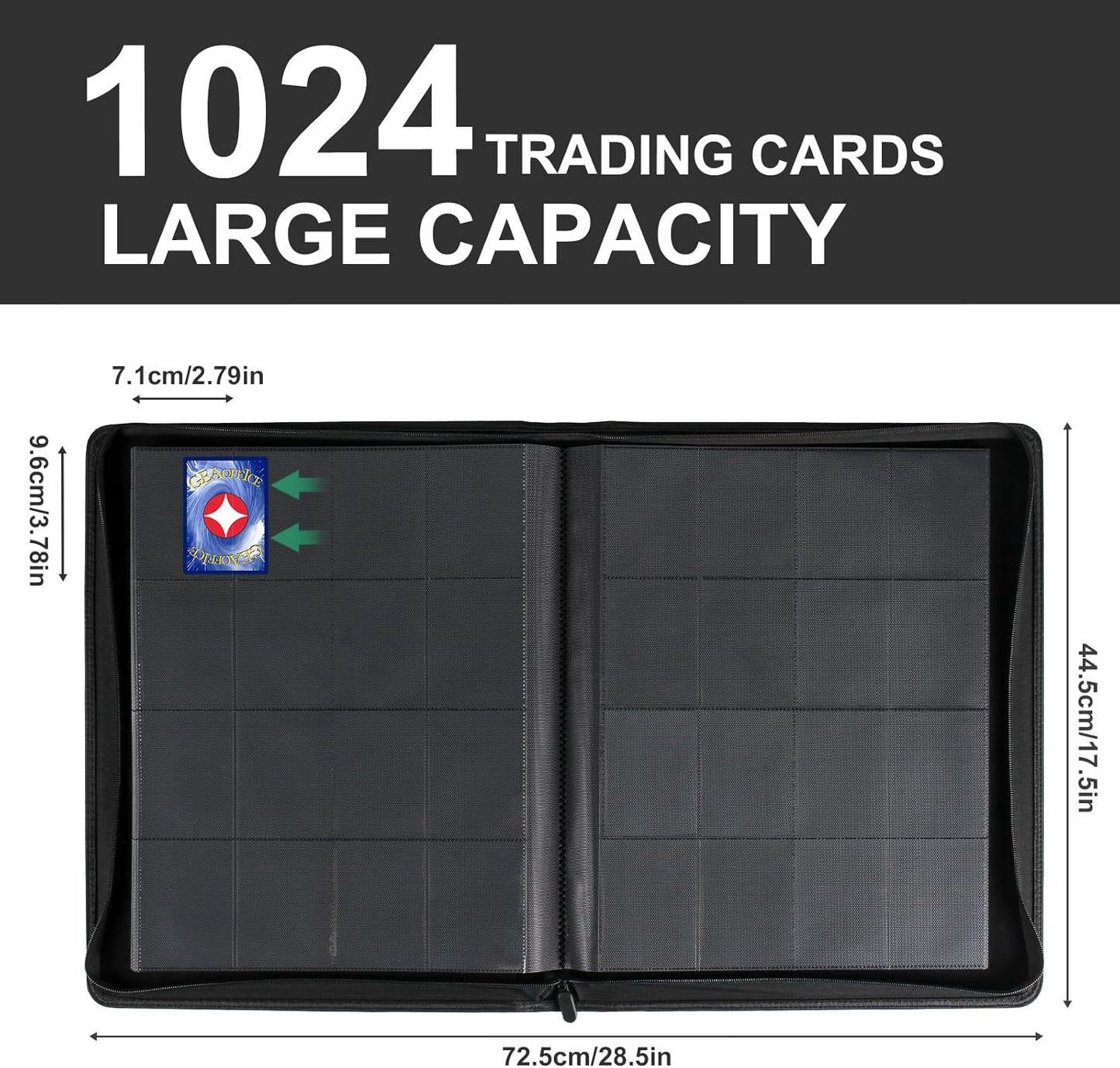 Premium Card Binder 16 Pocket, GEAoffice PU Cover Trading Card binder for 1000+ Cards, Sturdy Card Collection Album, Card Holder Folders for YuGiOh, MTG, TCG, Game Cards & Sports Cards, Black
