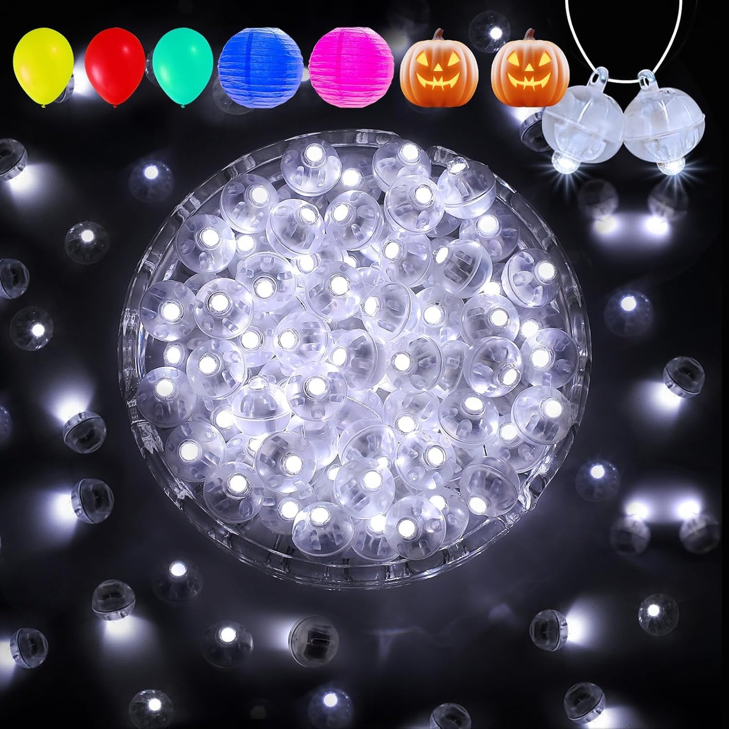 Aogist 50 Pcs Balloon Lights with Hook,Long Standby Time,Waterproof Mini Light for Birthday Party Wedding Christmas Halloween Easter Decorative (Flash, Cool White)