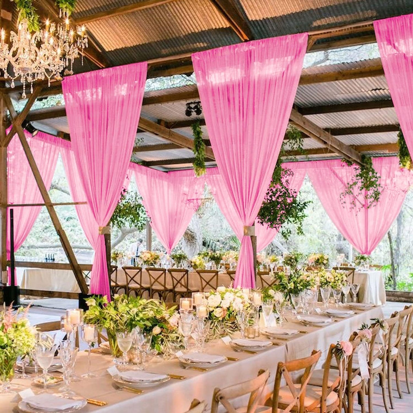 MODFUNS Wedding Arch Drapes Fabric Pink Ceiling Draping 2 Panels 5x20 FT Chiffon Curtains for Backdrop Sheer Voile Swag Curtain Wedding Drapery for Arch Bed Canopy Tent Backdrop for Reception Arbor