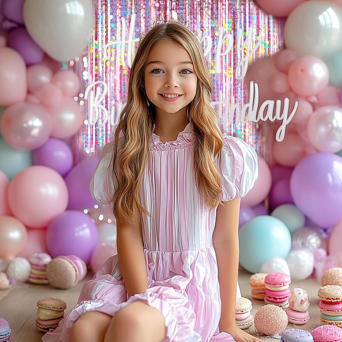 4 Packs Pink Foil Fringe Curtain, Pink Glitter Metallic Tinsel Backdrop for Birthday, Wedding, Baby Shower, Princess Bachelorette Cowgirl Party Decorations Supplies