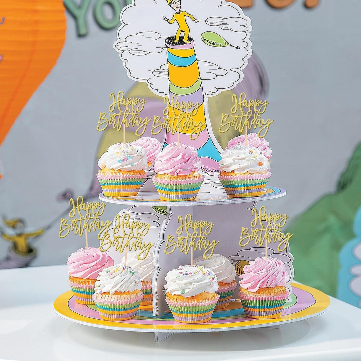 24 PCS Happy Birthday Cupcake Toppers Glitter Picks for Celebrating Anniversary Theme Party Cake Decorations Supplies Gold