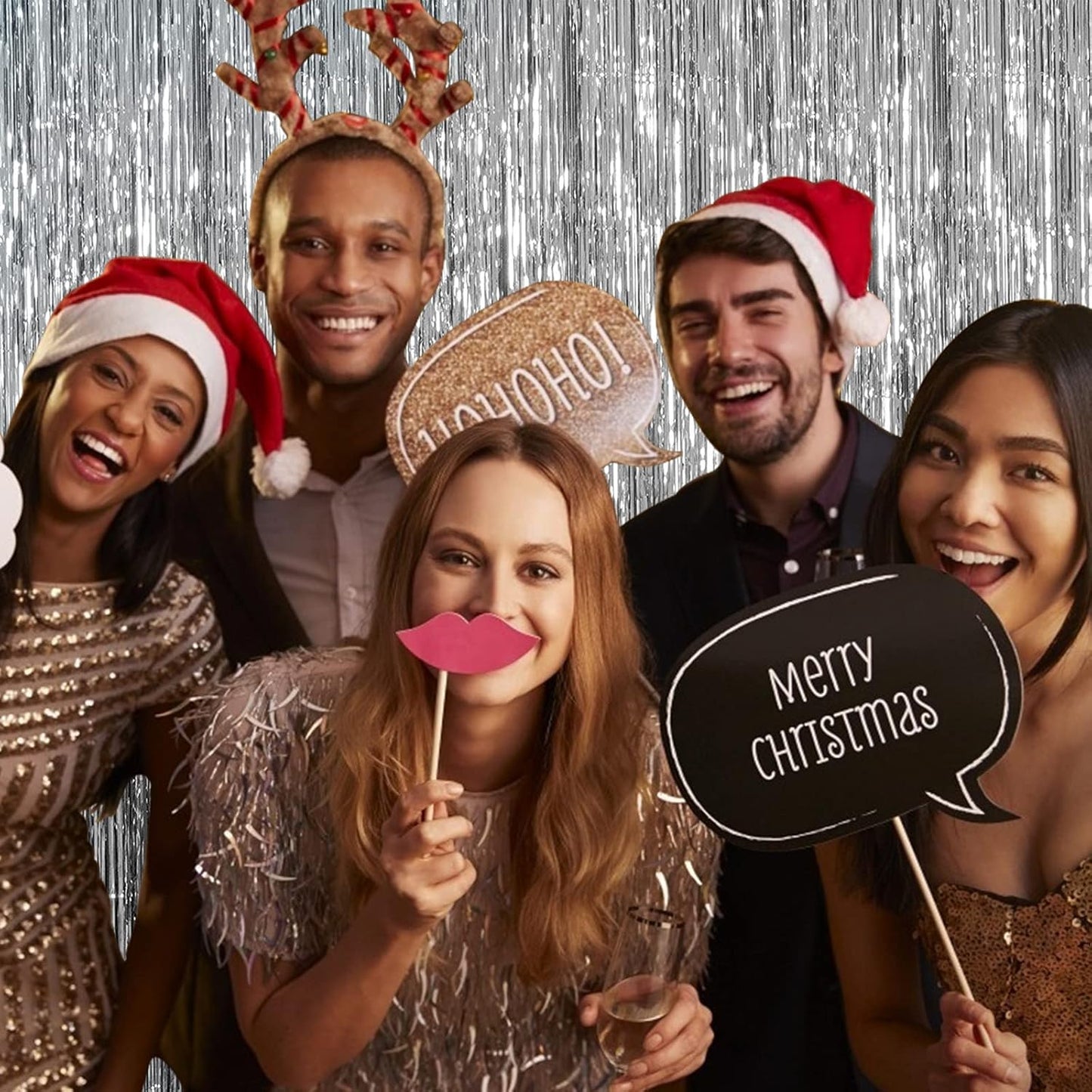 20 Pack Silver Backdrop Curtain Party Decorations Foil Fringe Backdrop Silver Tinsel Streamers Birthday Bachelorette New Year Christmas Wedding Baby Shower Disco Party Decorations