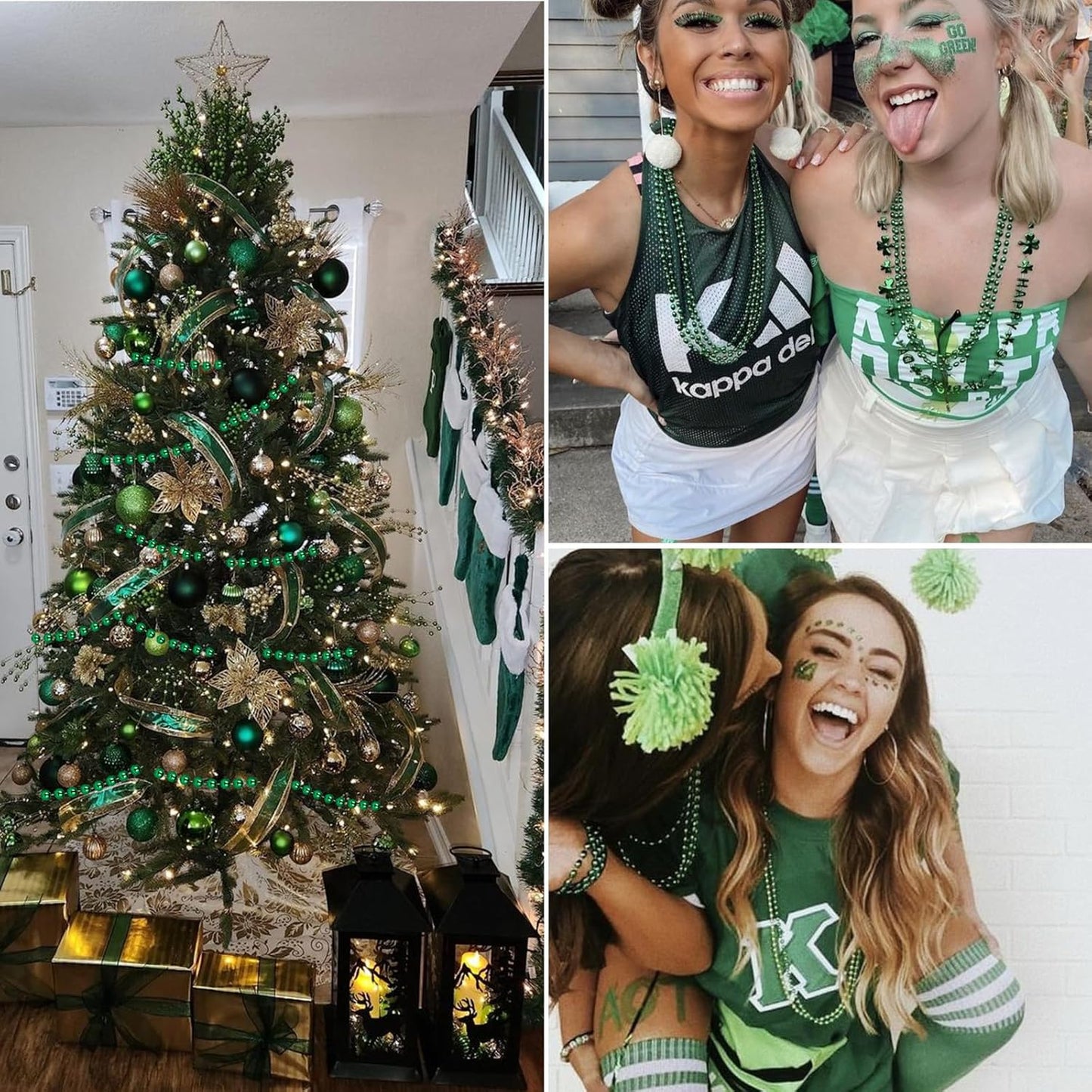 [33 Feet] Green Pearl Beads Garland, 10MM 11 Yards Green Faux Pearl Beads String Roll Bulk for DIY Craft Christmas Tree Wedding Party Decoration