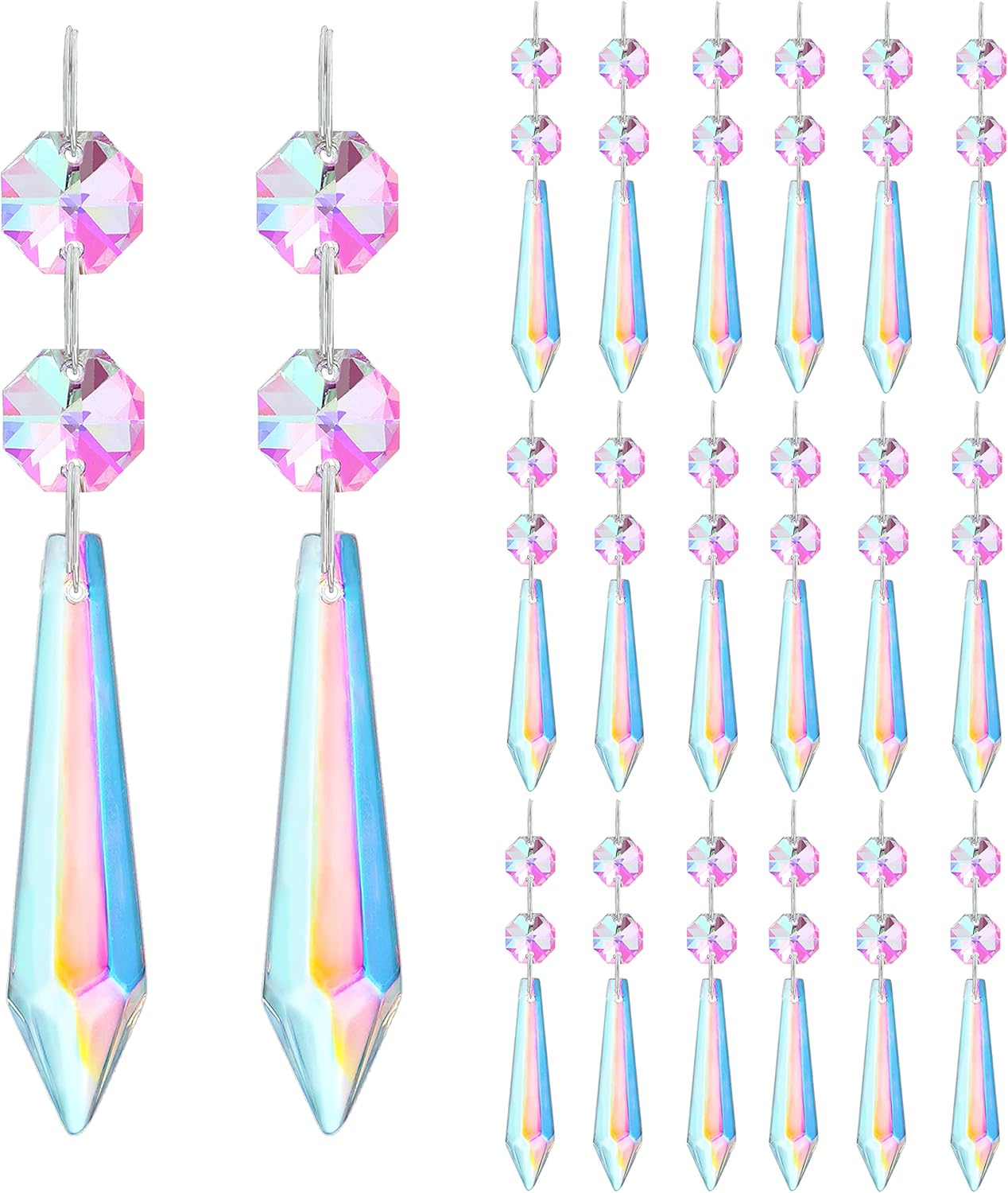 H&D HYALINE & DORA 20pcs 55mm Suncatcher Aurora Chandelier Icicle Crystal Prisms Pendant, Octagon Beads Decor Sun Catchers