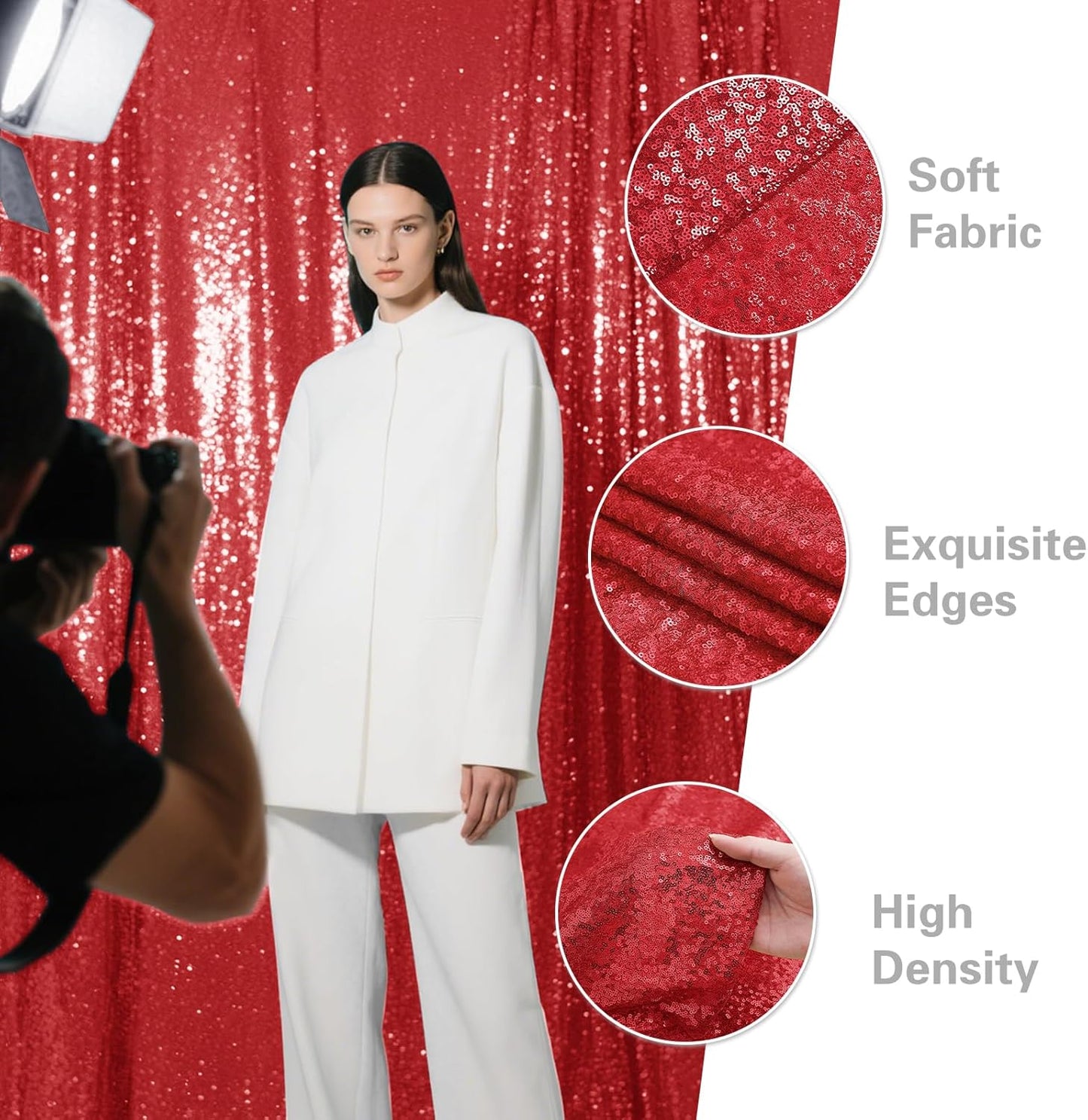 Red Sequin Backdrop Curtain 4 Pieces 2FTx8FT Glitter Photography Backdrop for Party Wedding Birthday Christmas Decorations