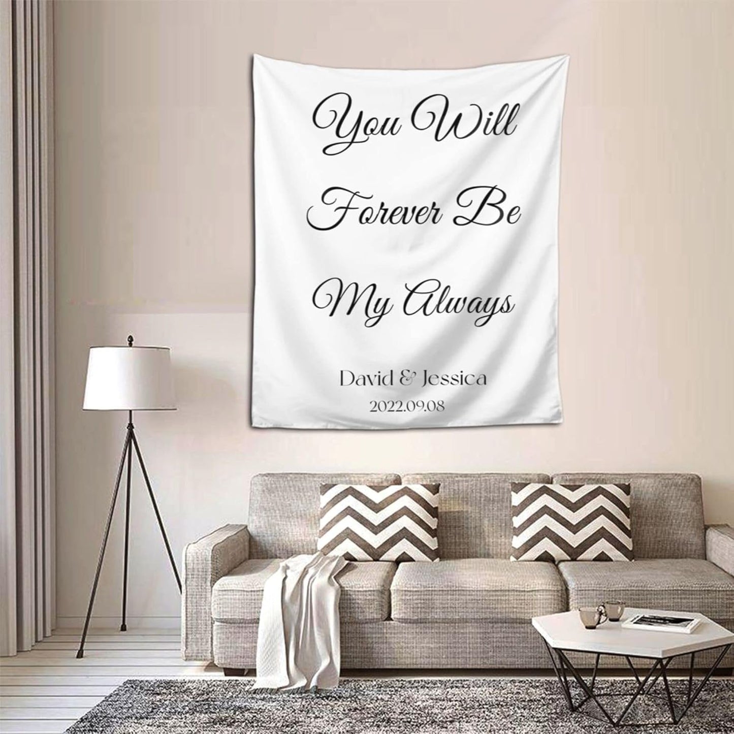 You Will Forever Be My Always Backdrop, Custom Tapestry with Names and Date, Personalized Calligraphy Wedding Banner for Ceremony, Rustic Sign, Reception Arch, Decor One Size
