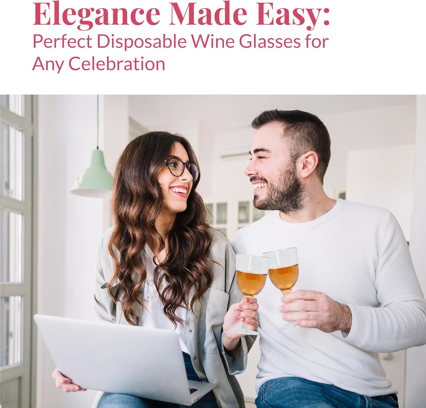 Prestee Stemmed Disposable Wine Glasses - 10 oz Clear Plastic Wine Glasses BPA-Free - Easy Assembly for Parties Weddings Picnics - Durable and Sturdy Wine Plastic Cups - 48 Pack