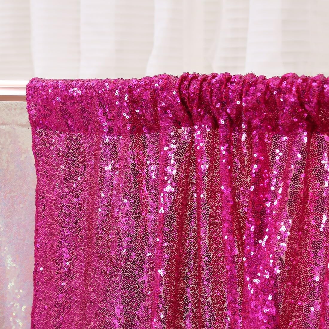 Poise3EHome 6FT x 8FT Sequin Photography Backdrop Curtain for Party Decoration, Hot Pink