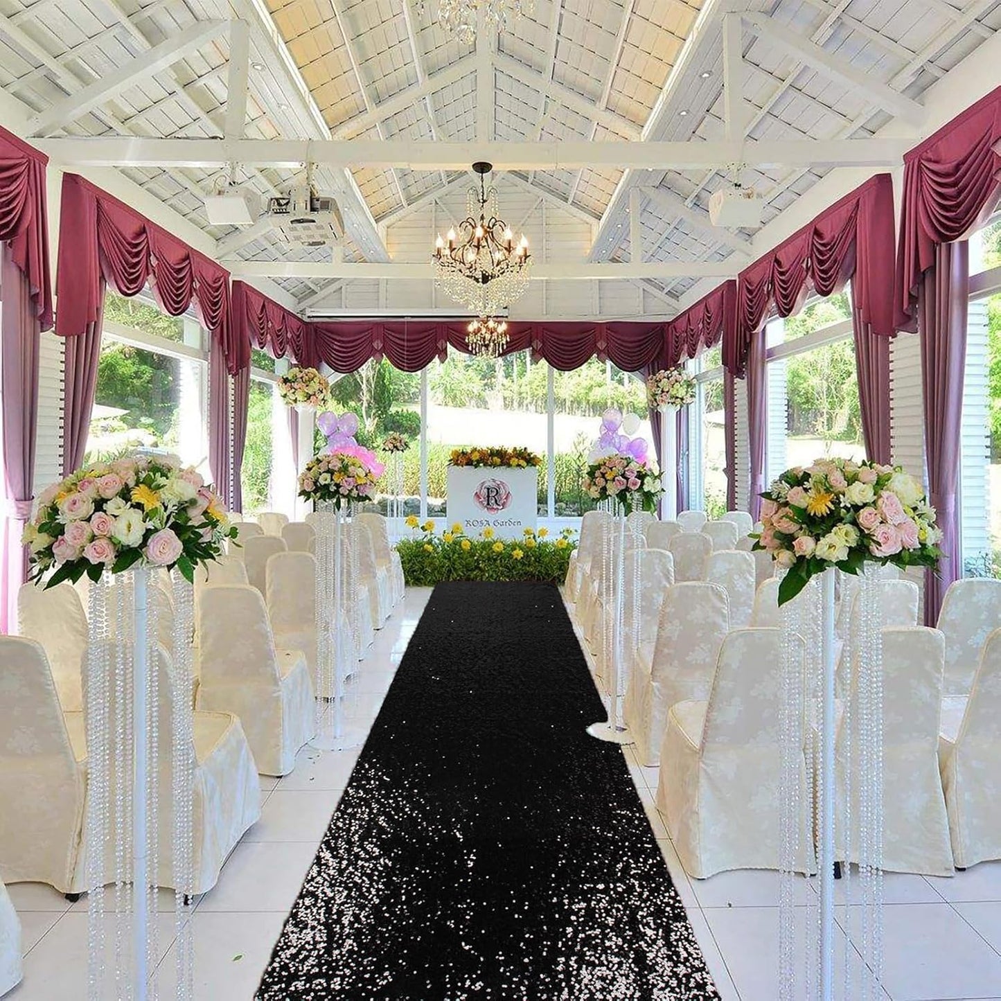 ShinyBeauty 2FTx15FT Black Sequin Glitter Aisle Runner | Sparkle Carpet for Weddings, Proms, Parties, Black Runners Rug