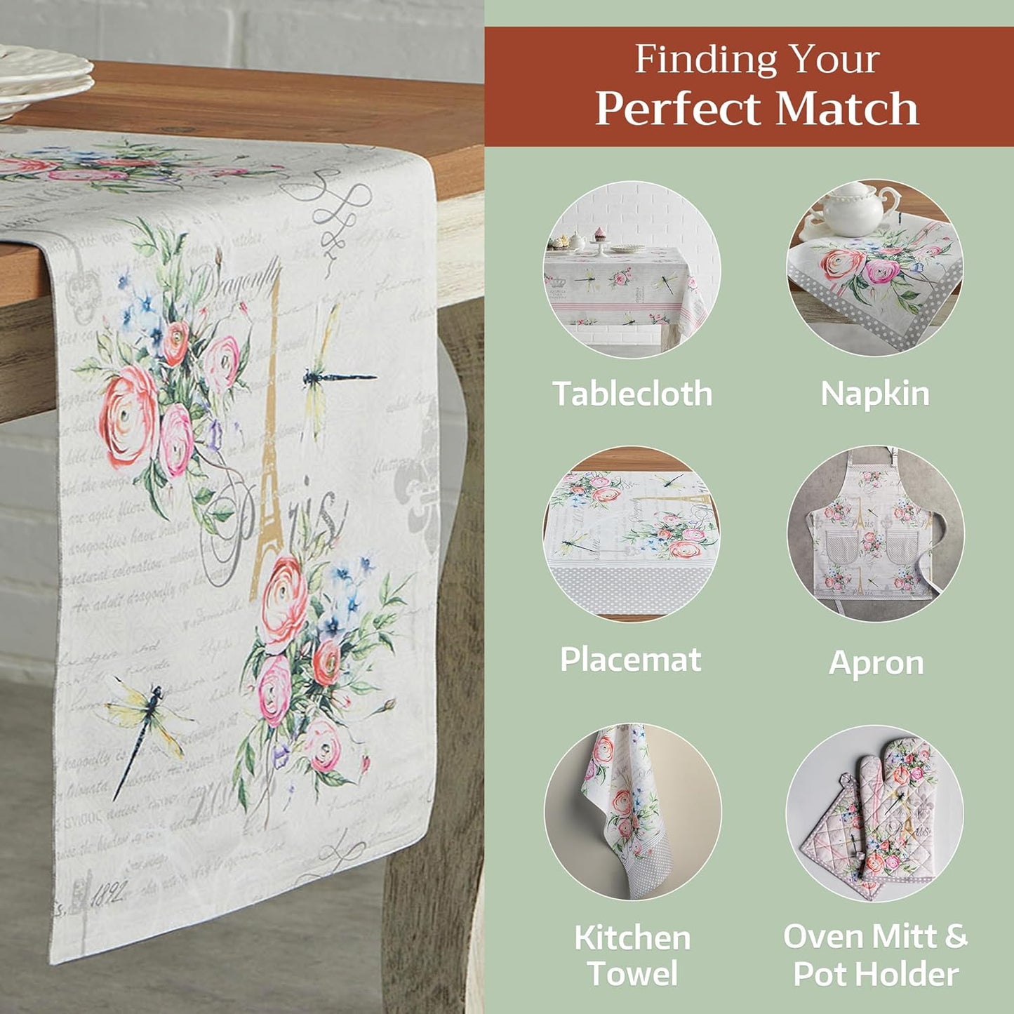 Maison d' Hermine Table Runner 100% Cotton Double Layer Table Runners 108 inches Long Decorative for Home Kitchen Dining Party Wedding Bridal Shower Spring Summer (Champ De Mars, 14.50" x 108")