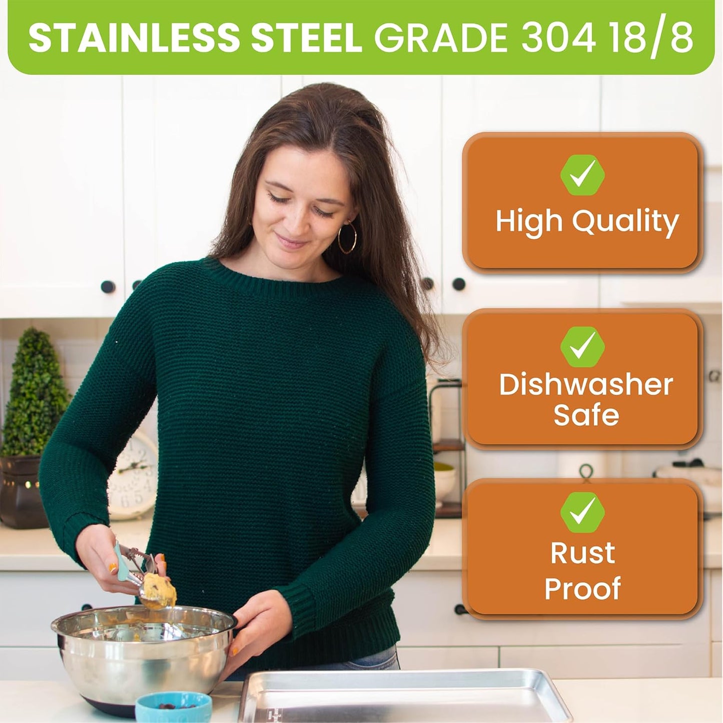 Spring Chef Large #20 Stainless Steel Cookie Scoop for Baking - Melon Baller - Multifunctional 2.93 Tbsp Cookie Scooper with Trigger Release for Ice Cream, Meatball, Cupcake, Muffin - Mint