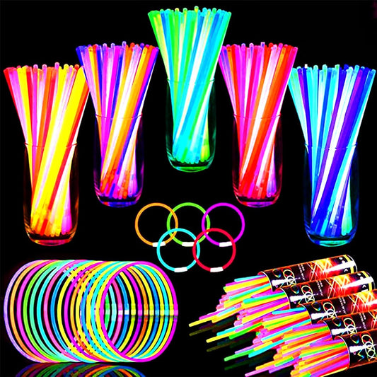 TURNMEON 100 Pack Ultra Bright Glow Sticks Bulk Party Pack Glow In The Dark Party Supplies Glow Sticks Necklaces Bracelets with Connectors 8" Glow stick Light Up Toy Birthday Wedding Pool Halloween