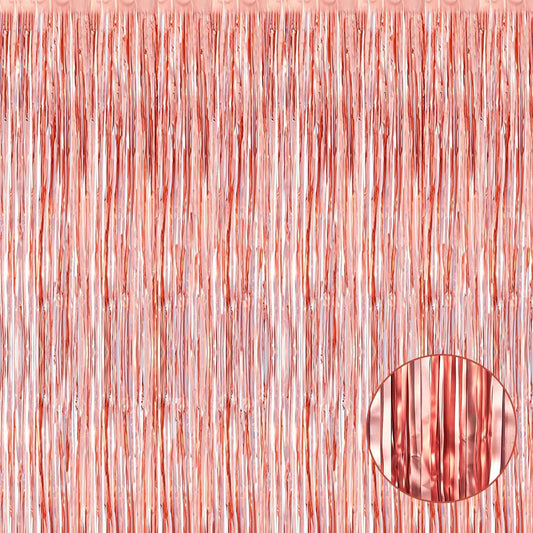 4 Pack Rose Gold Foil Fringe Curtain Backdrop, 3.28Ft x 8.2Ft Metallic Tinsel Foil Fringe Streamers Curtains for Party,