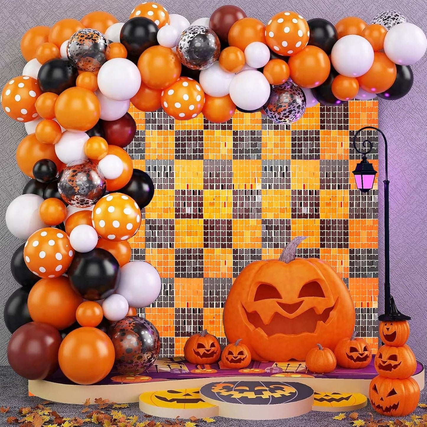 12PCS Black Orange Shimmer Wall Backdrop, Square Sequin Photo Backdrops Panel, Glitter Wall Background for Birthdays, Weddings, Christmas, Engagements, Halloween Party Decor (3FTx4FT)