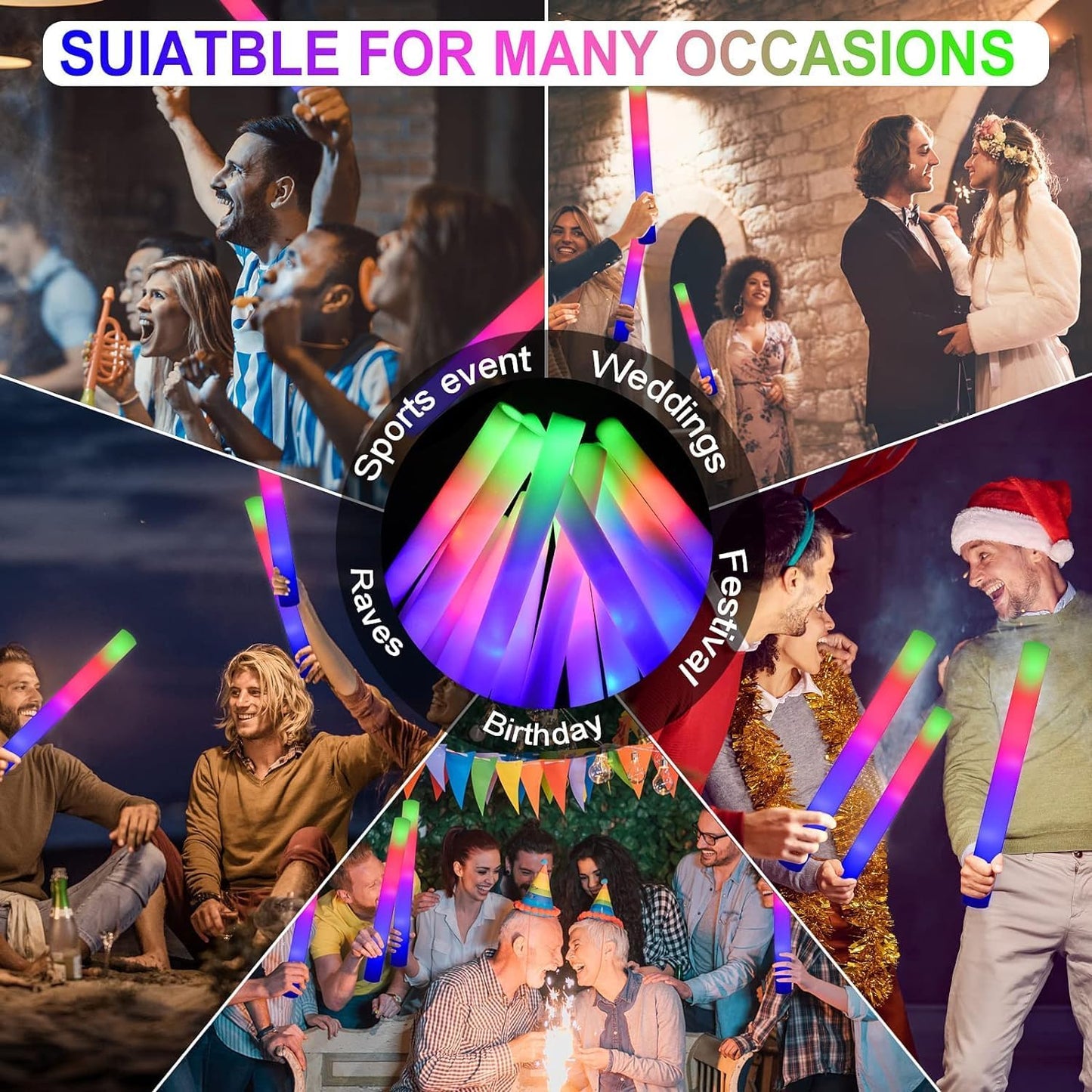 LifBetter Light Up Glow Sticks Bulk, LED Foam Sticks in The Dark with 3 Modes Flashing Led Foam Multicolor Batons Light up Party Favors for Birthdays, Weddings, Concerts, Festivals (30pcs)