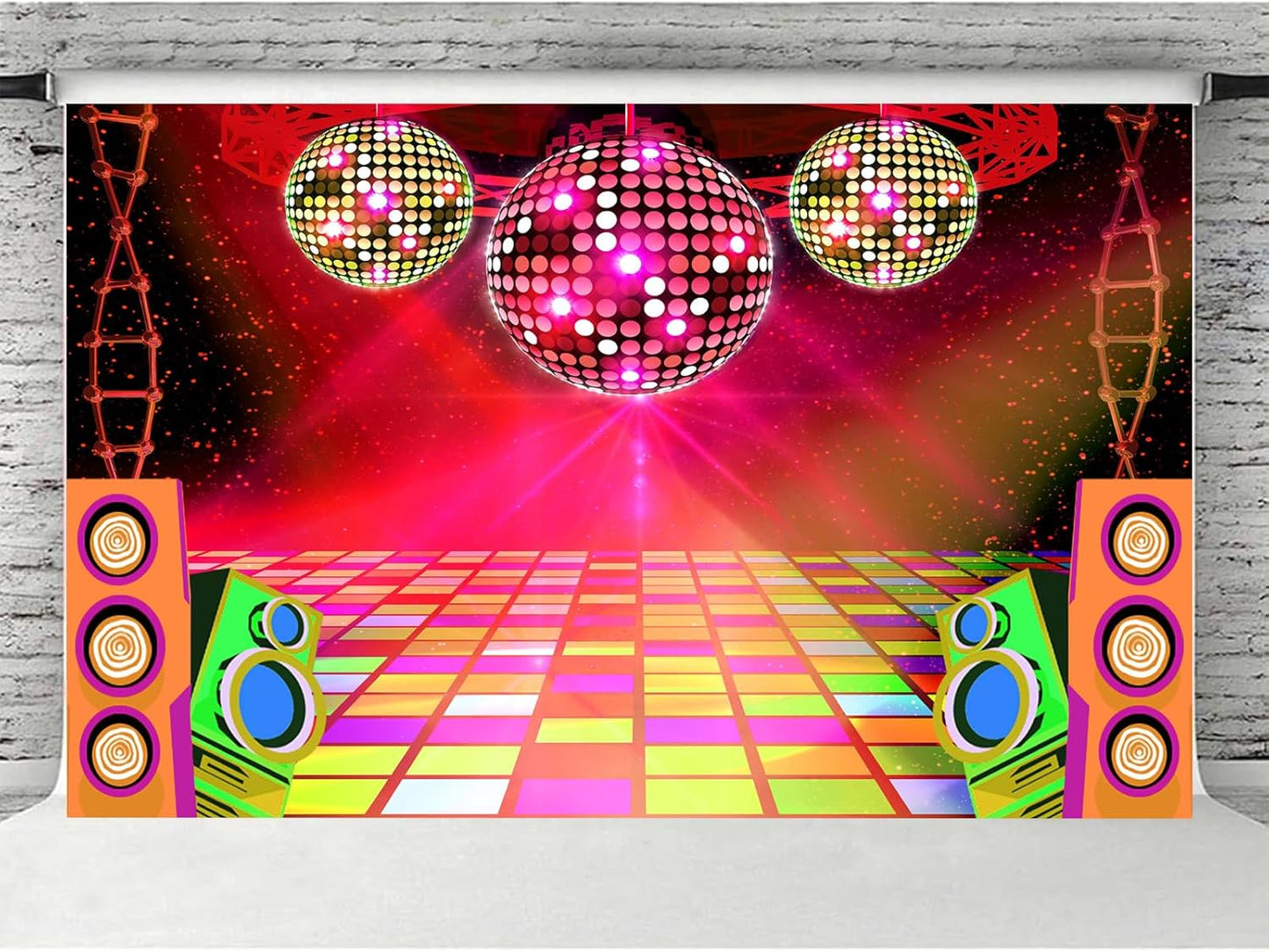 Dance Party Backdrop Retro 80s 90s Theme Stage Dance Ball Music Birthday Party Decoration DJ Photography Background 6 x 4 ft for Baby Shower Picture Photo Shoot Polyester Fabric,Purple