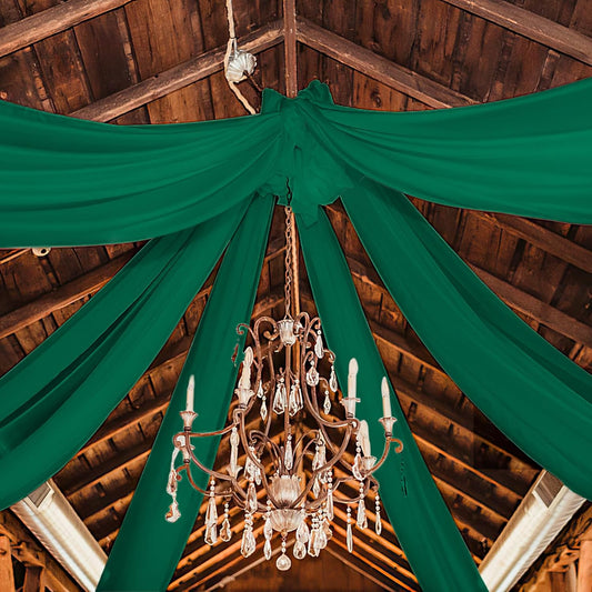 6 Panels Emerald Green Wedding Ceiling Drapes 5ftx20ft Ceiling Drapes Chiffon Fabric Arch Draping Sheer Curtains Soft Drapery Draping Wedding Ceiling Decorations for Party Ceremony Stage Swag