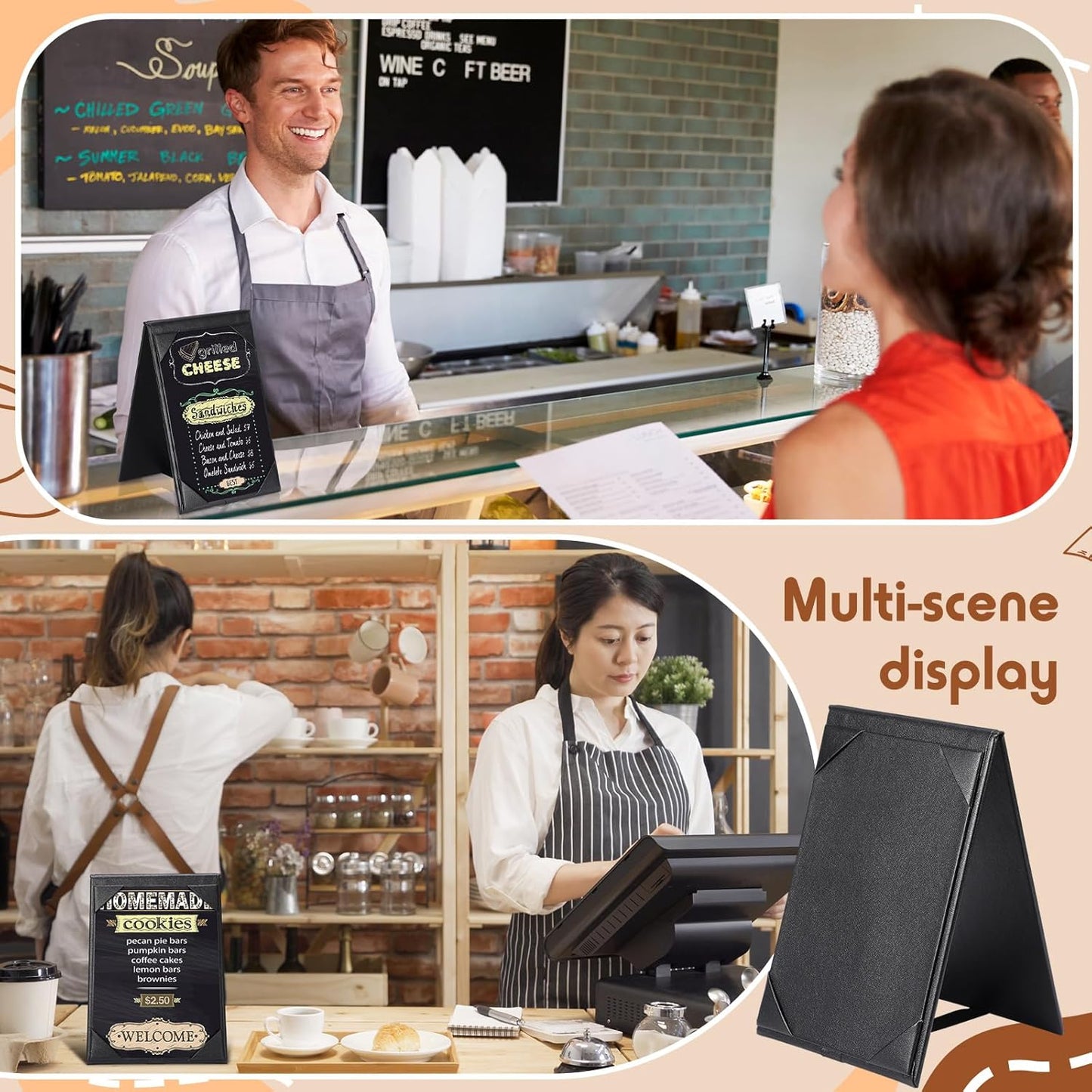 Gerrii Leatherette Table Tents Black PU Leather Menu Covers Bulk Double Sided Frame Sign Holders 2 Side Drink Dessert Menu Folders for Restaurant Coffee Cafe Bar Wedding Supplies(20 Pack,5 x 7 Inch)