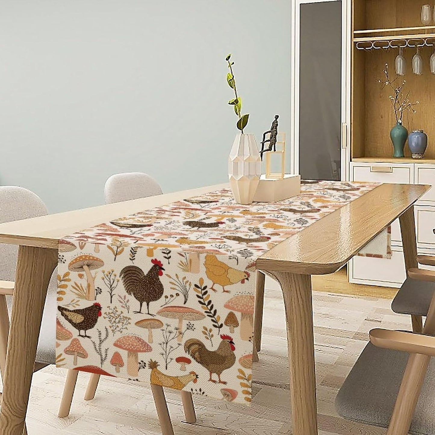 Mushroom Table Runner,Retro Natural Plant Famhouse Table Runner for Kitchen Dining Table Home Party Decoration 13x60 Inch