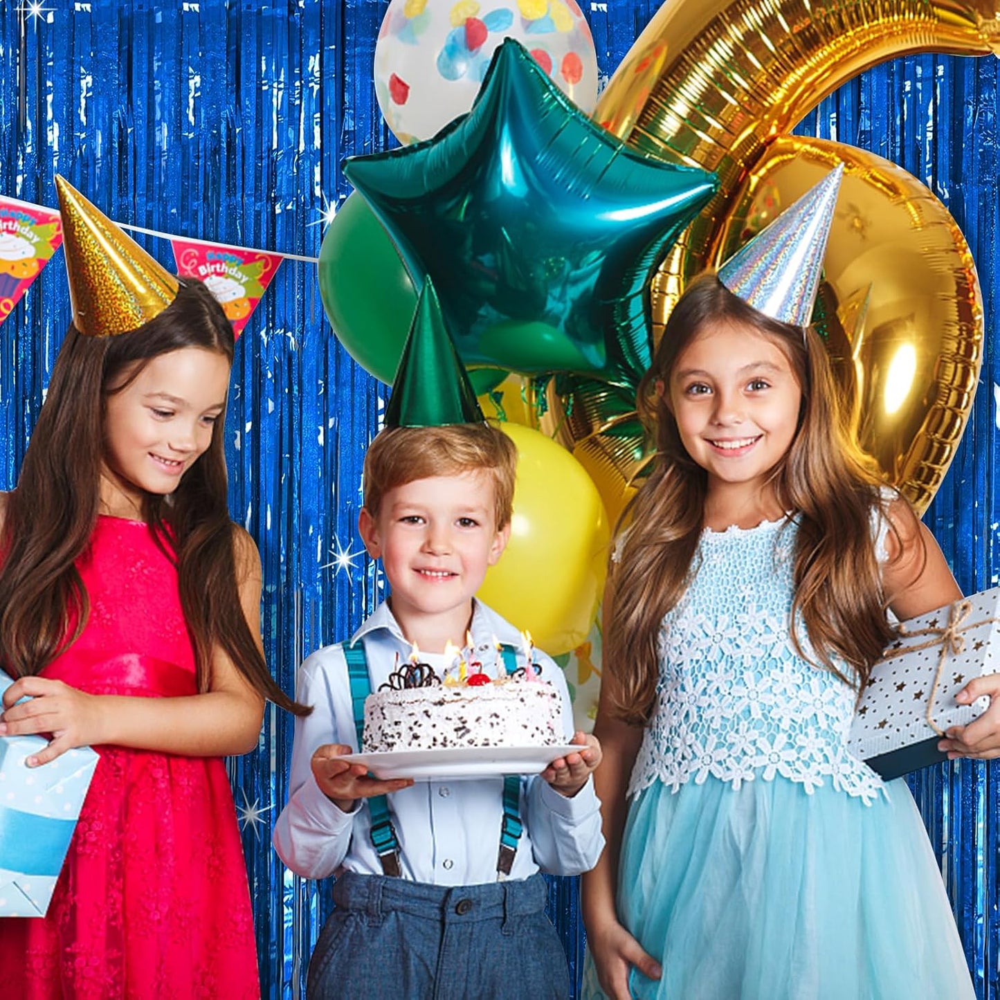 Tinsel Curtain Party Backdrop Blue Birthday Party Decorations 2 Packs Glitter Foil Fringe Curtain Party Decor Streamers Photo Booth for Birthday Christmas Wedding Halloween Graduation Decorations