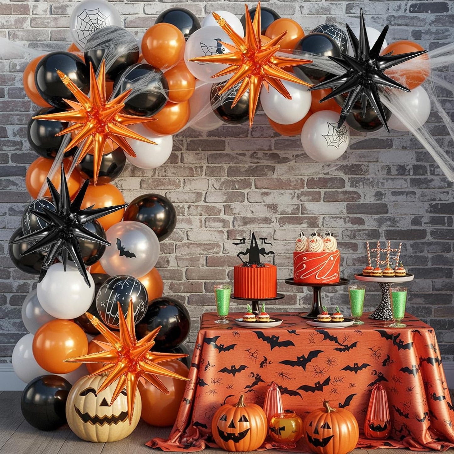 Black Orange Star Balloons,9Pcs 22Inch Black Orange Explosion Spike Cone Helium Polyester Film Star Foil Balloons for Birthday Halloween Graduation Baby Shower Party Decorations